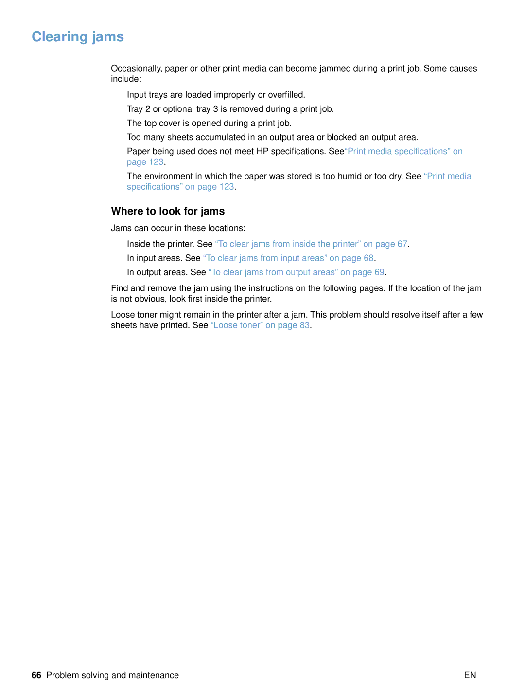 HP 2500 manual Clearing jams, Where to look for jams 