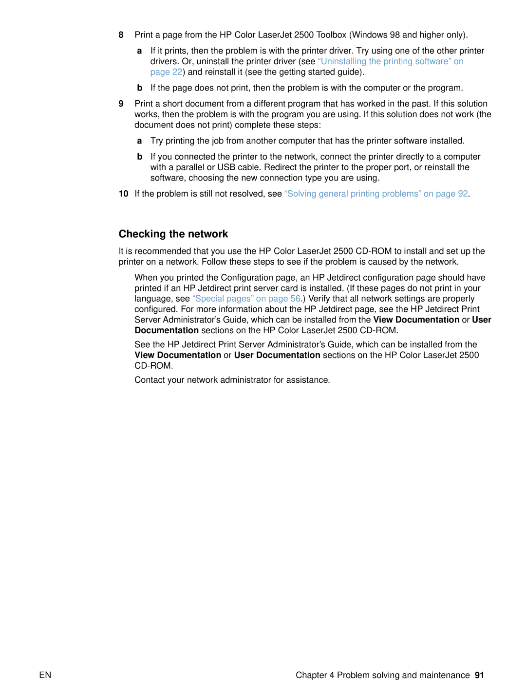 HP 2500 manual Checking the network 