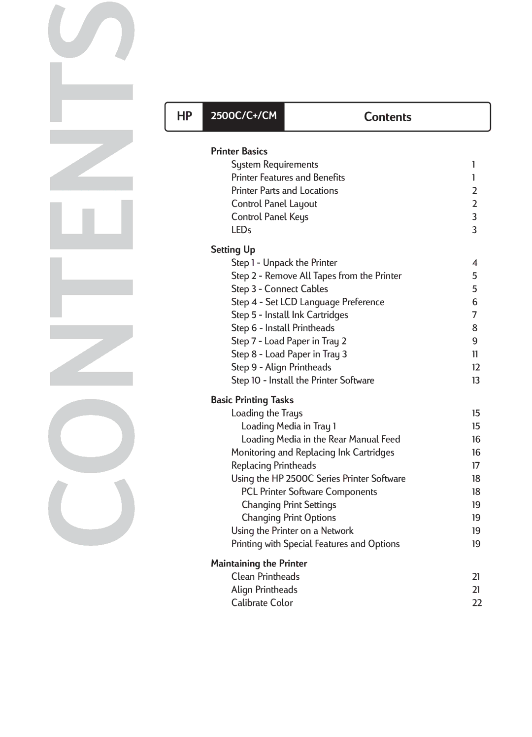 HP 2500CM manual Contents 