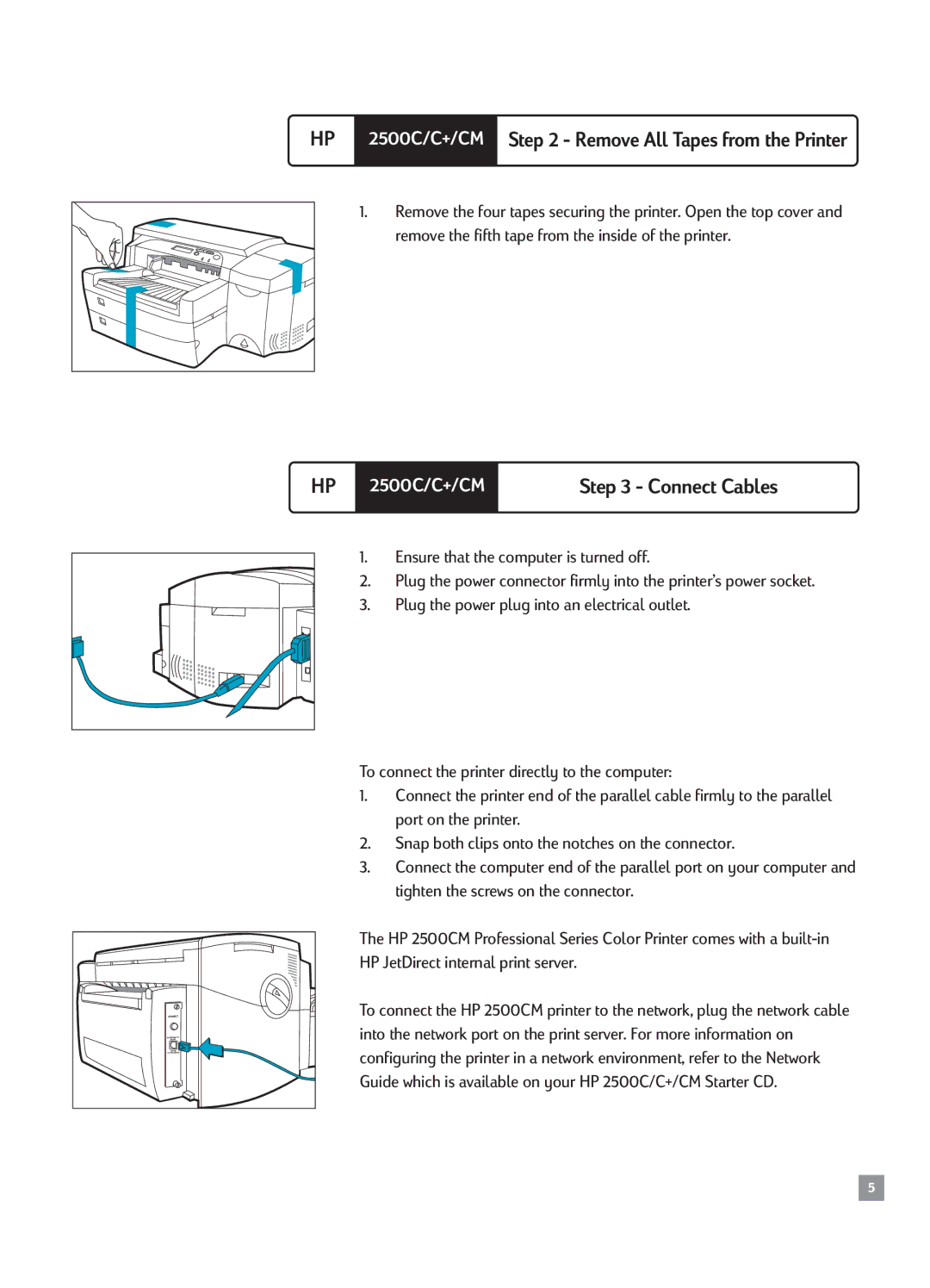 HP 2500CM manual Ensure that the computer is turned off, HP JetDirect internal print server 