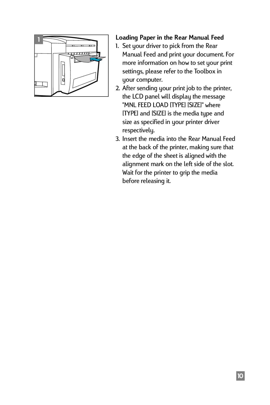 HP 2500C manual Loading Paper in the Rear Manual Feed 