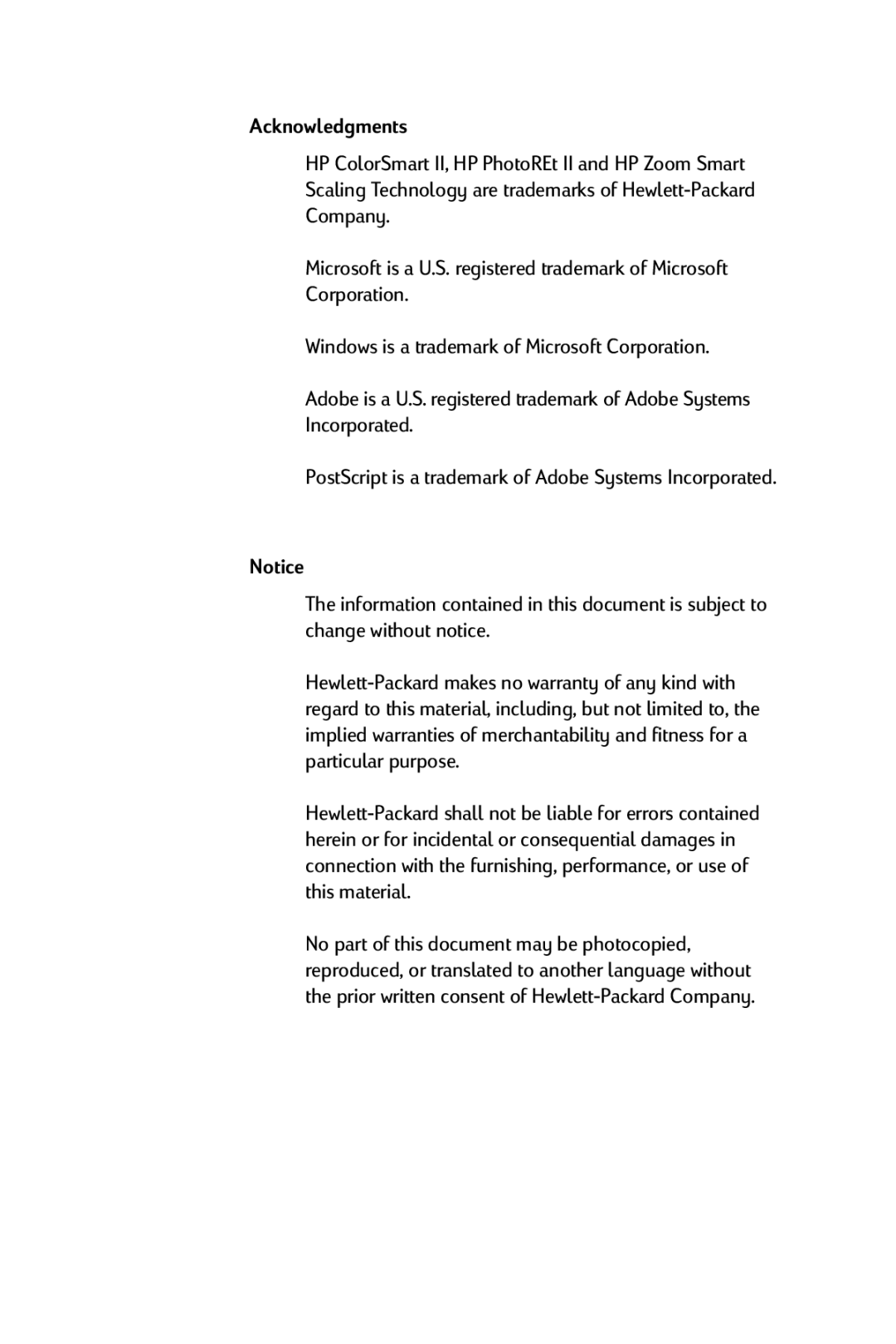 HP 2500C manual Acknowledgments 