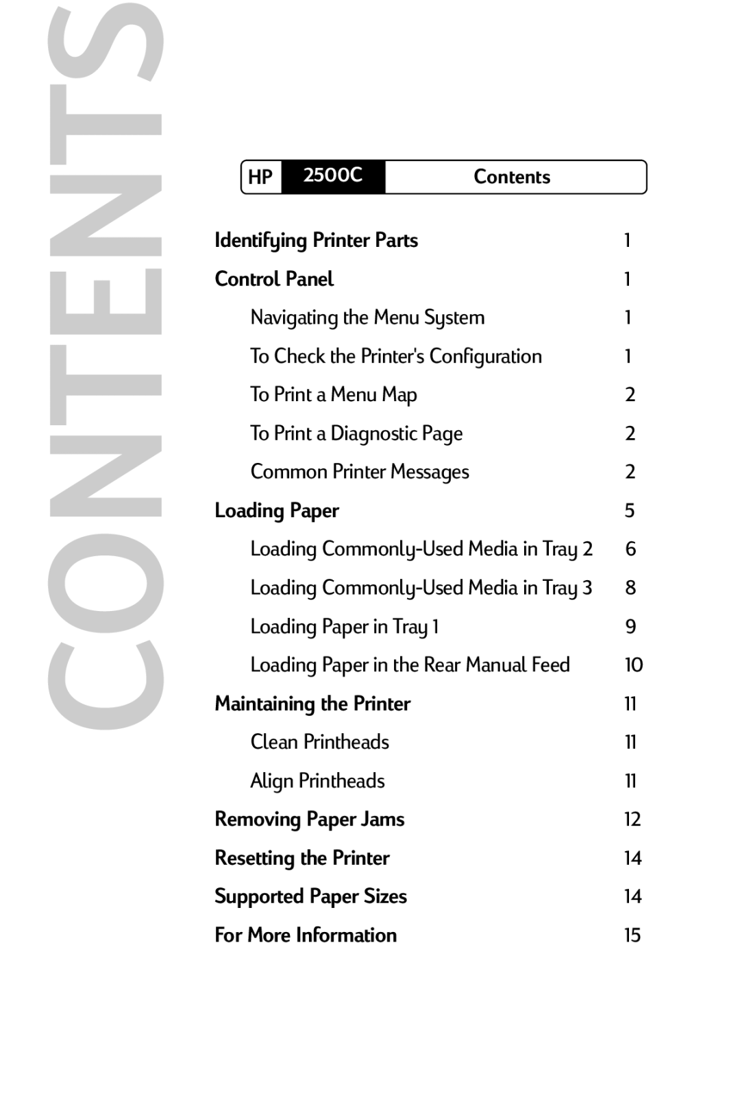 HP 2500C manual Contents 