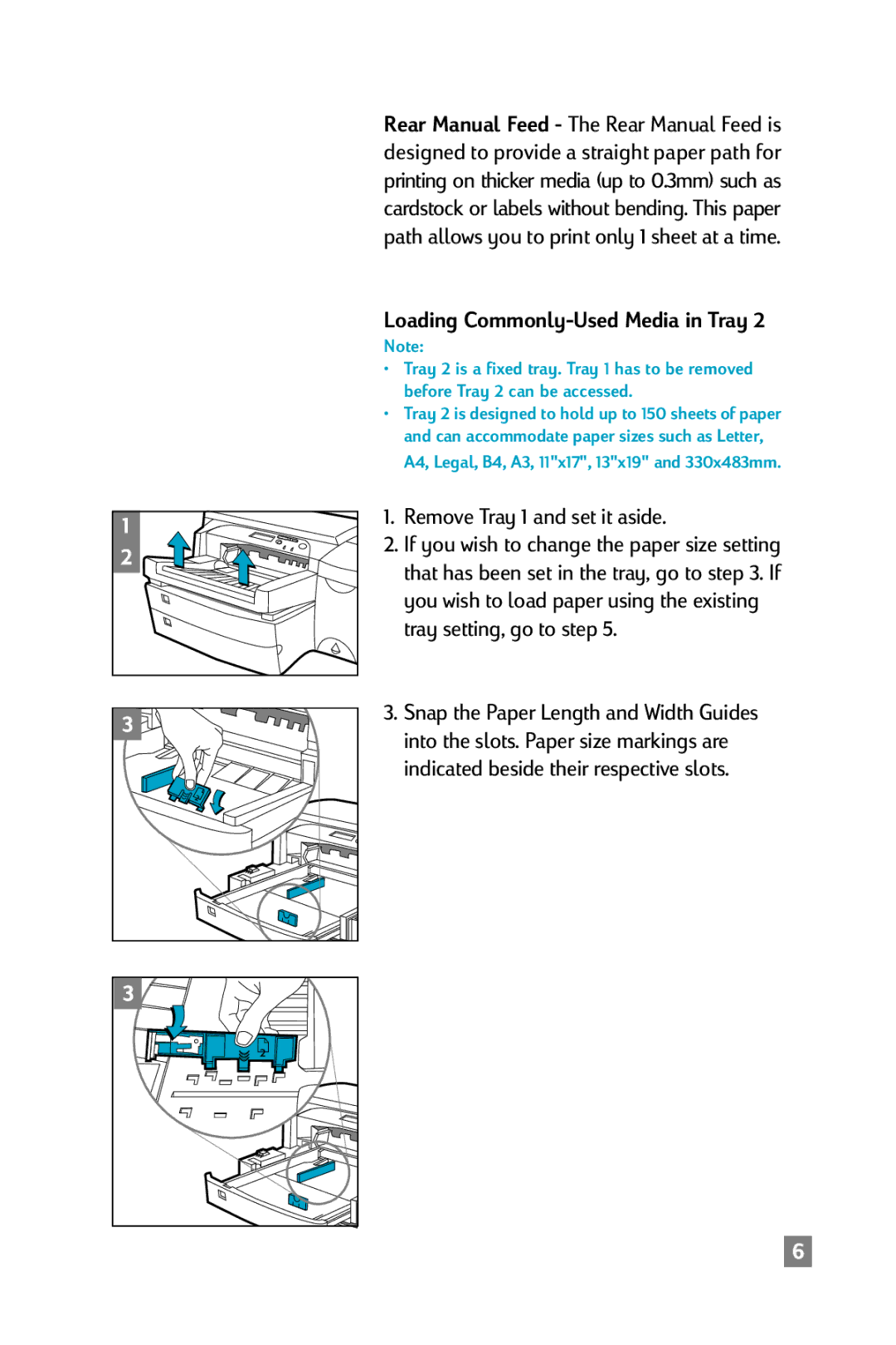 HP 2500C manual Loading Commonly-Used Media in Tray, Remove Tray 1 and set it aside 