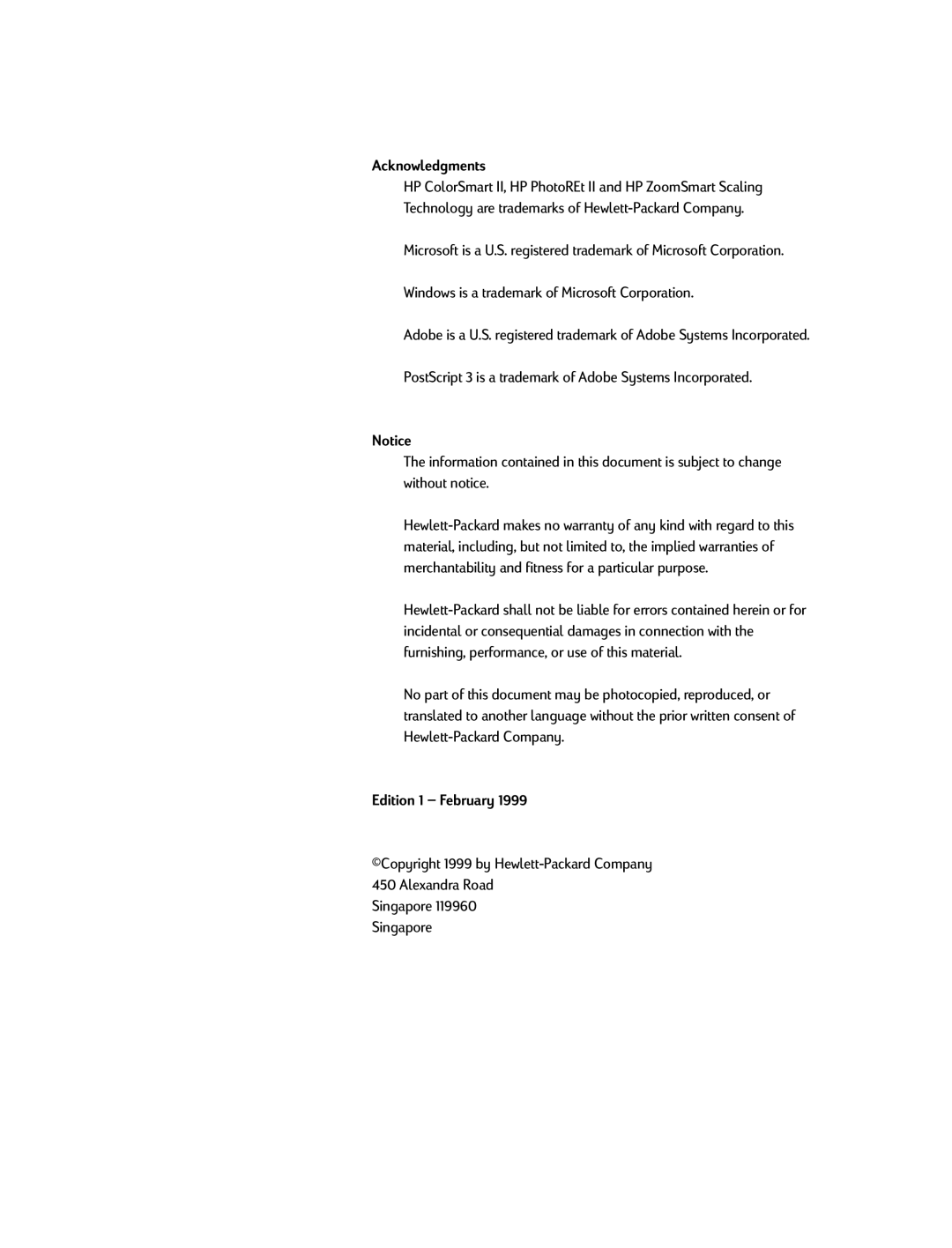 HP 2500C/CM manual Acknowledgments, Edition 1 February 