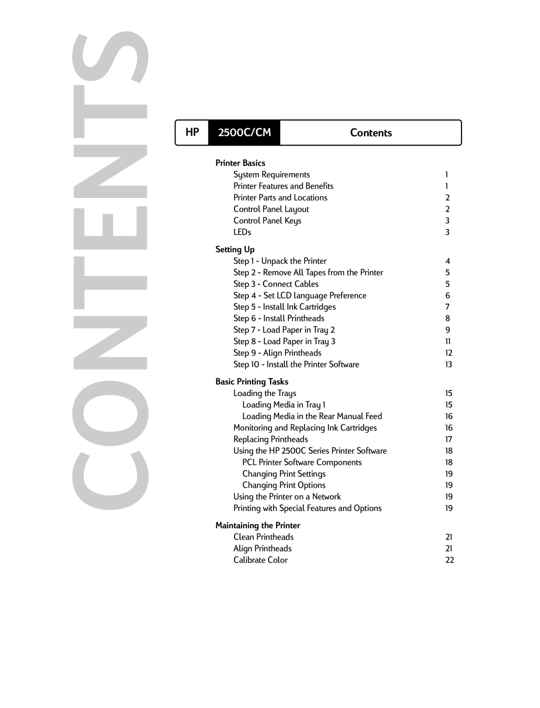 HP 2500C/CM manual Contents 