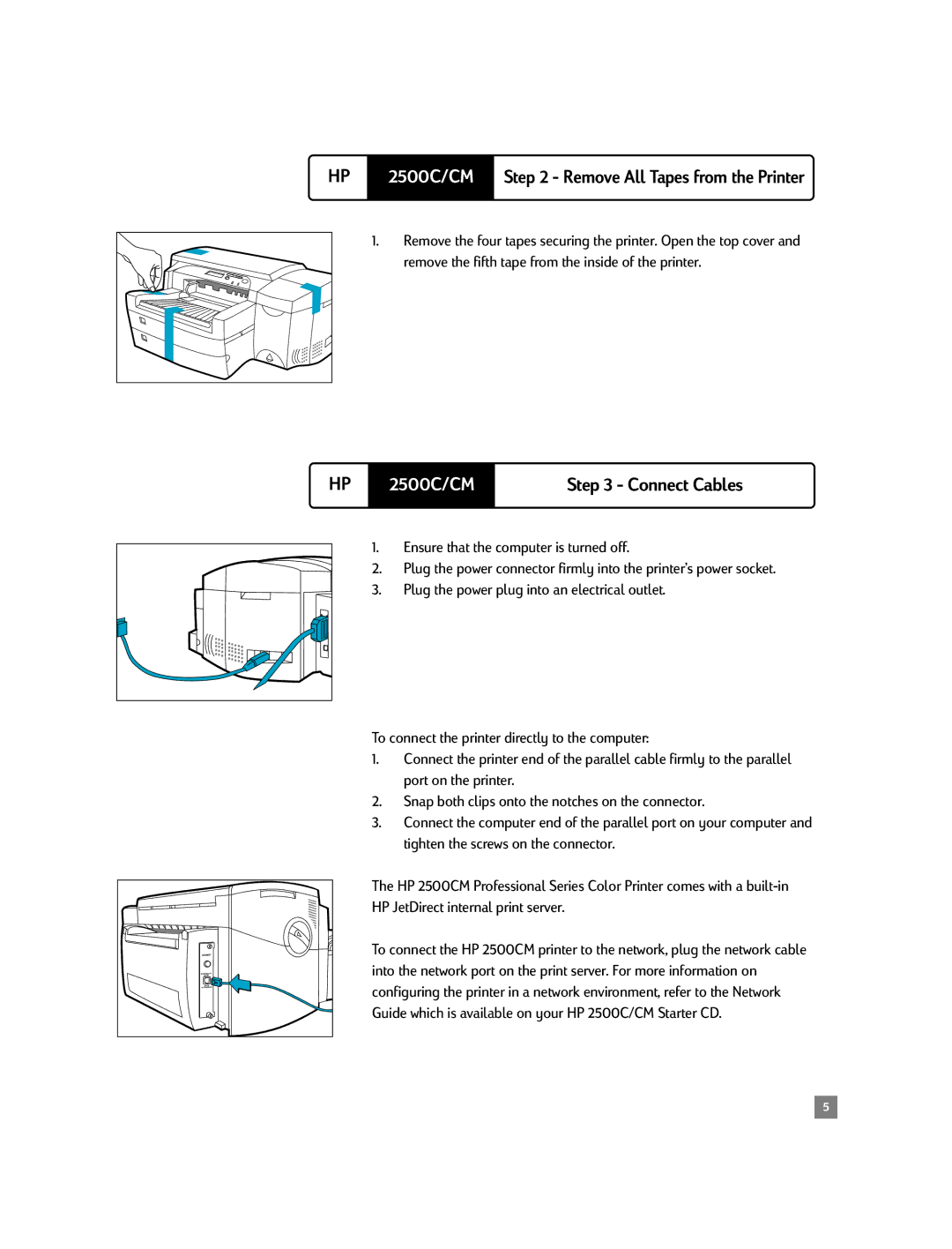 HP 2500C/CM manual Ensure that the computer is turned off, HP JetDirect internal print server 