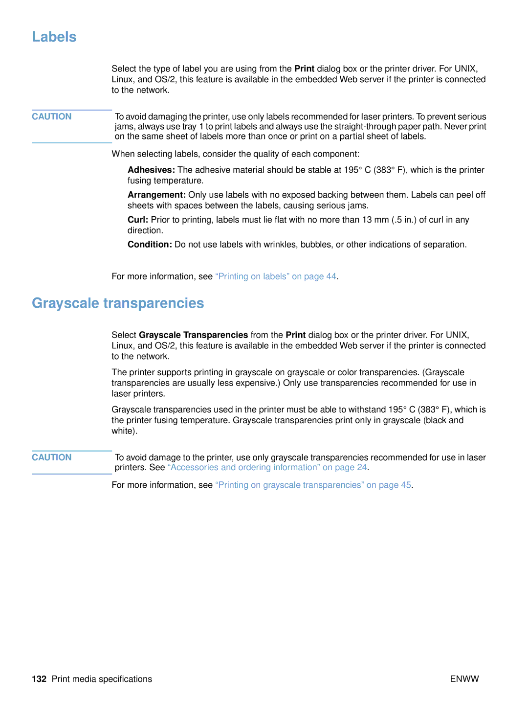 HP 2500n, 2500tn, 2500L manual Labels, Grayscale transparencies 