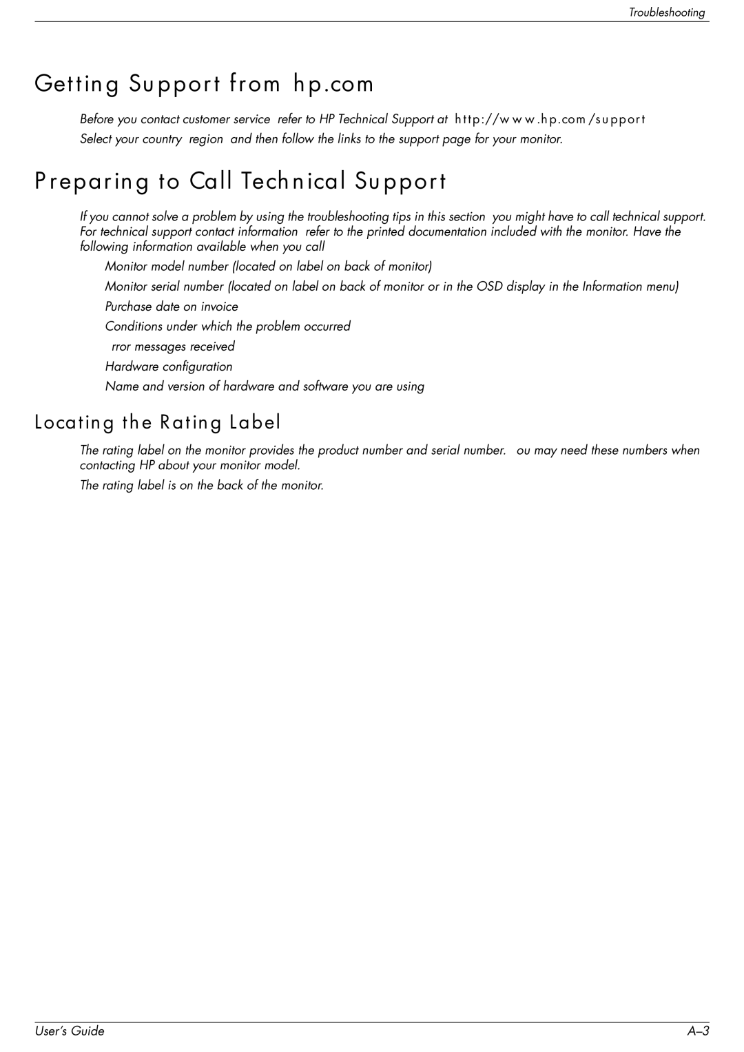 HP 2509b manual Locating the Rating Label 