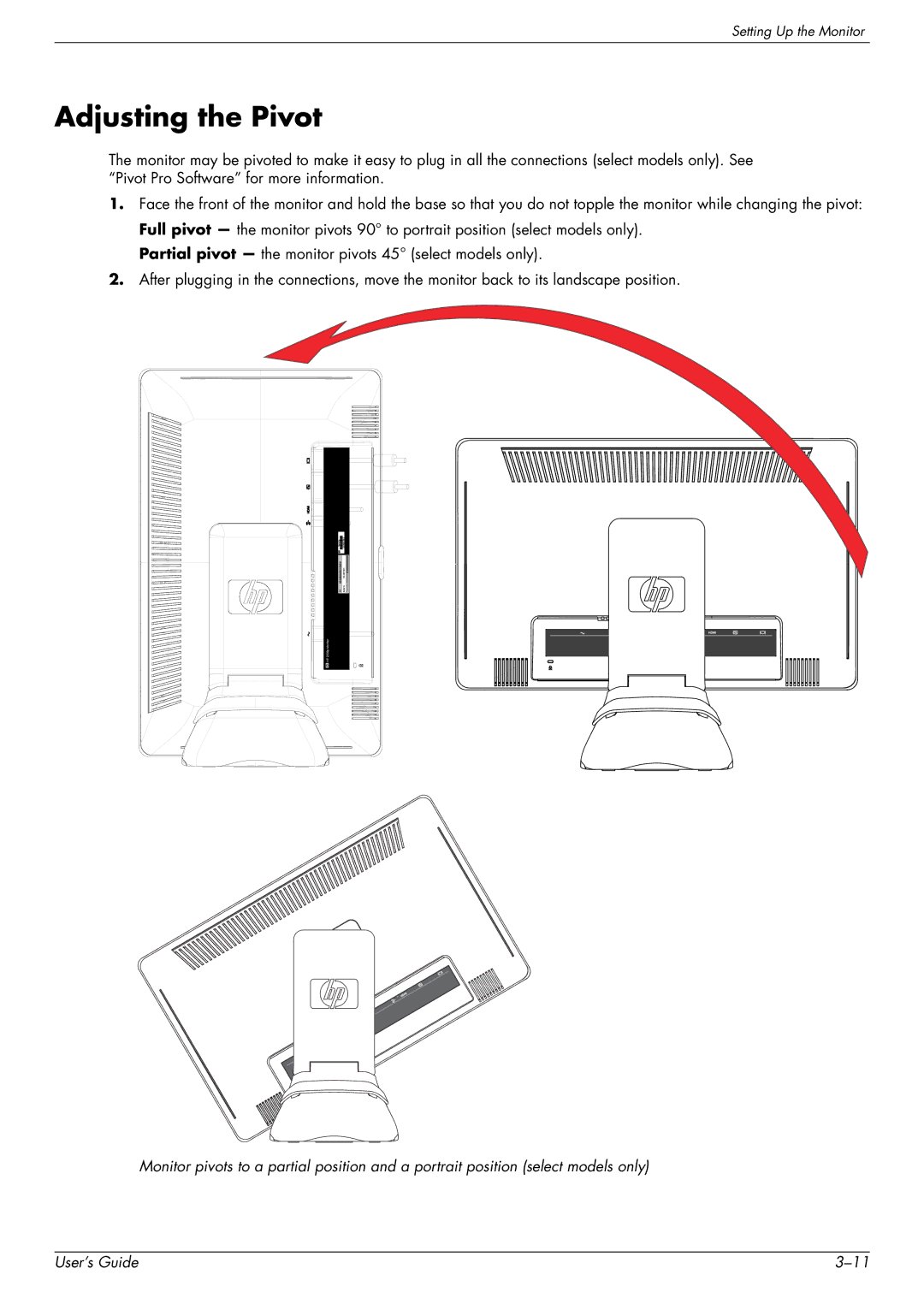 HP 2309P, 2509P manual Adjusting the Pivot 