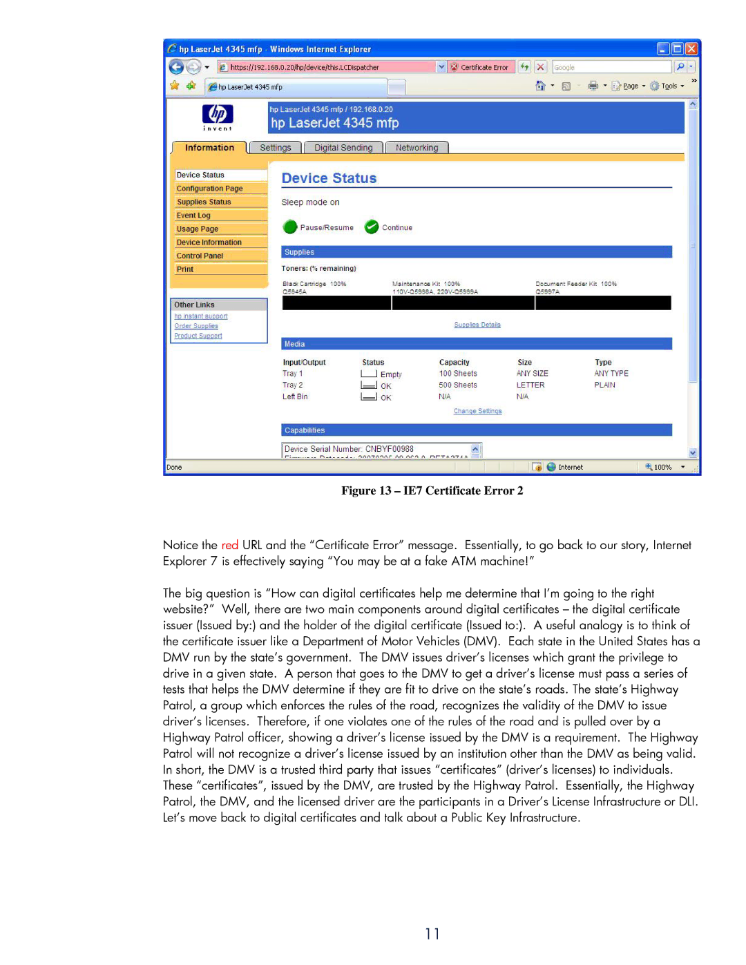 HP 250m Print Server for Fast Ethernet, 250m Print Server - Fast Ethernet manual IE7 Certificate Error 