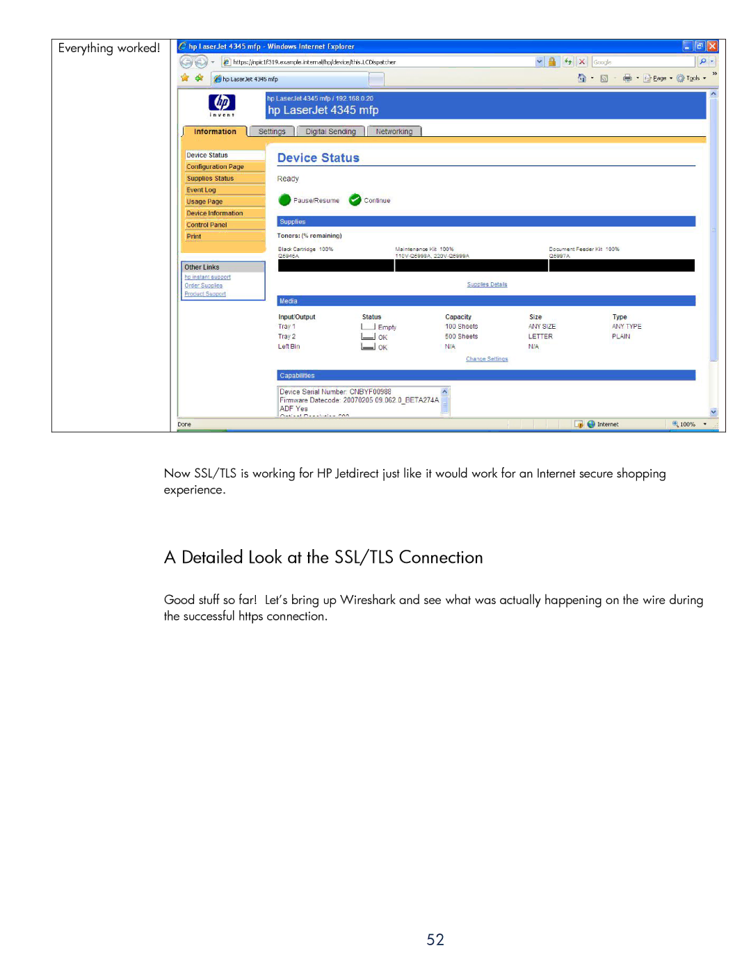 HP 250m Print Server - Fast Ethernet, 250m Print Server for Fast Ethernet manual Detailed Look at the SSL/TLS Connection 