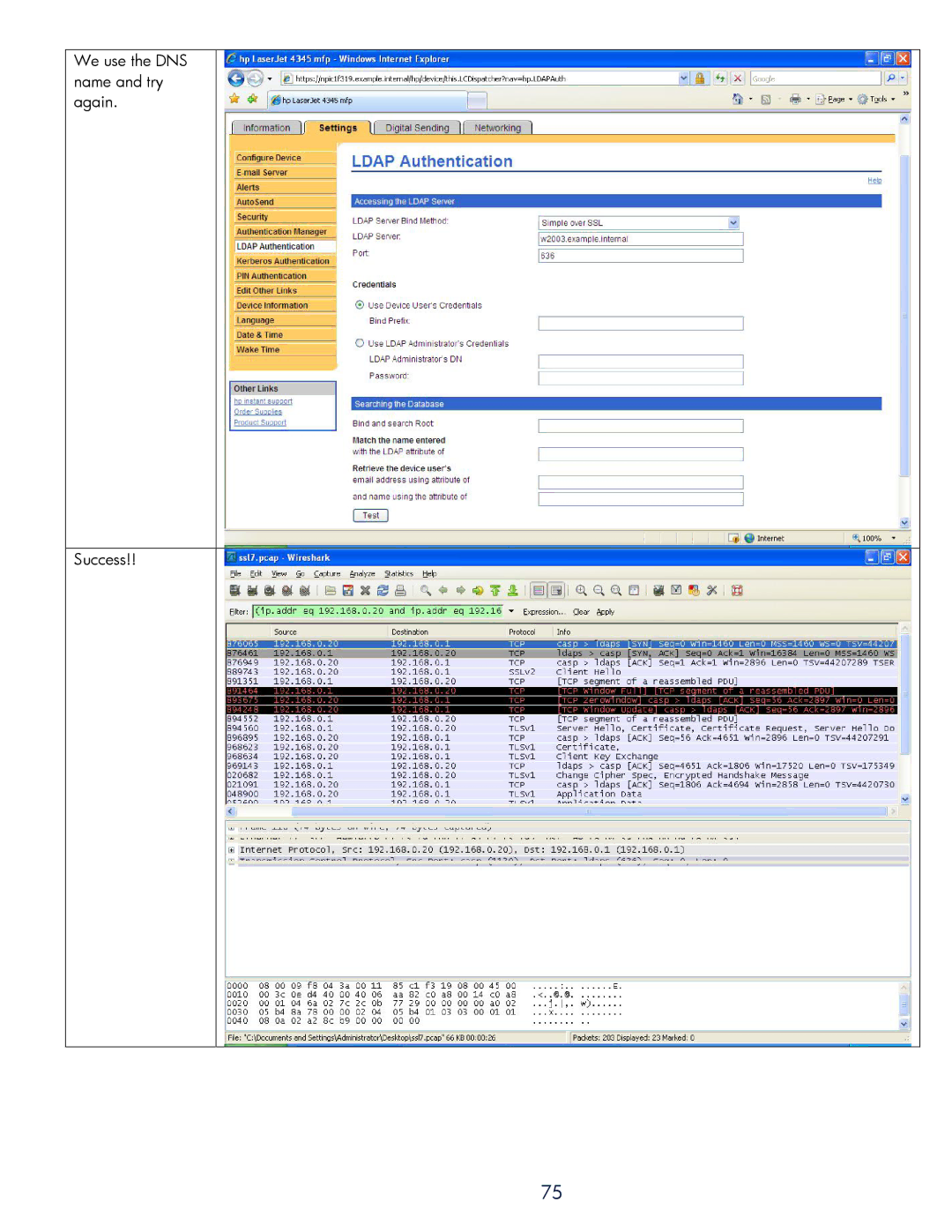 HP 250m Print Server for Fast Ethernet, 250m Print Server - Fast Ethernet manual We use the DNS name and try again Success 