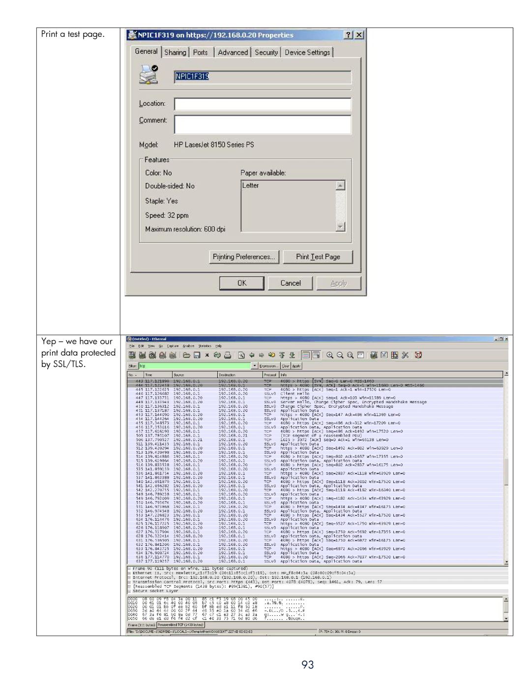 HP 250m Print Server for Fast Ethernet manual Print a test Yep we have our print data protected by SSL/TLS 