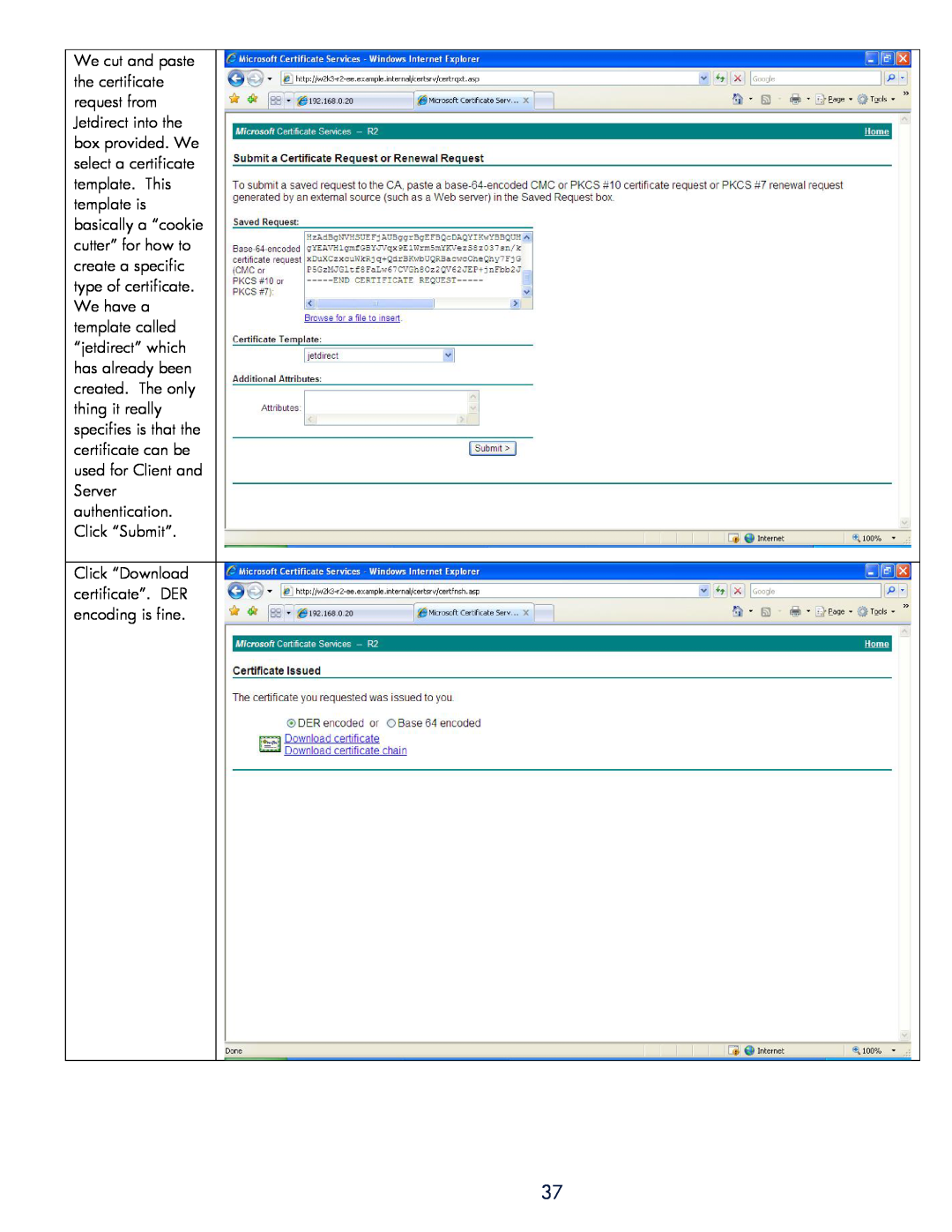 HP 250m Print Server for Fast Ethernet manual Click “Download certificate”. DER encoding is fine 
