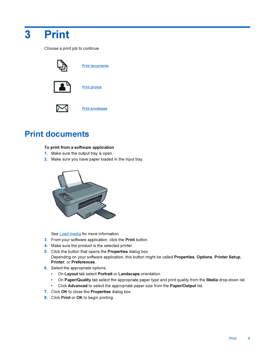 HP 2510 CX028A manual Print documents, To print from a software application 