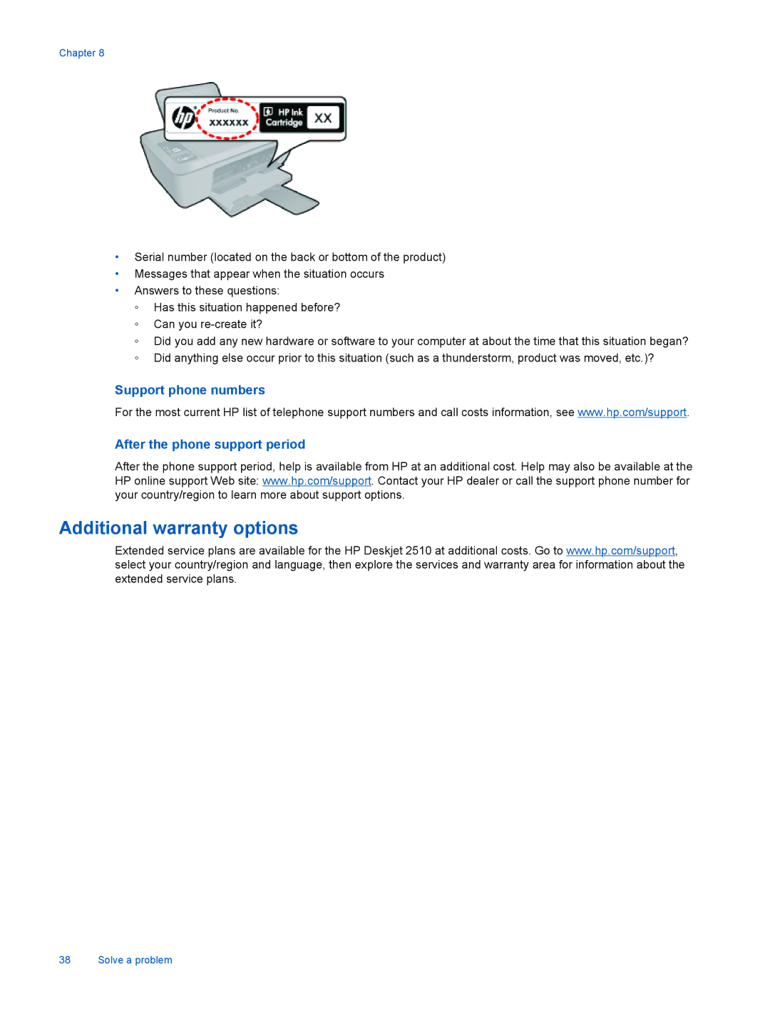 HP 2510 CX028A manual Additional warranty options 