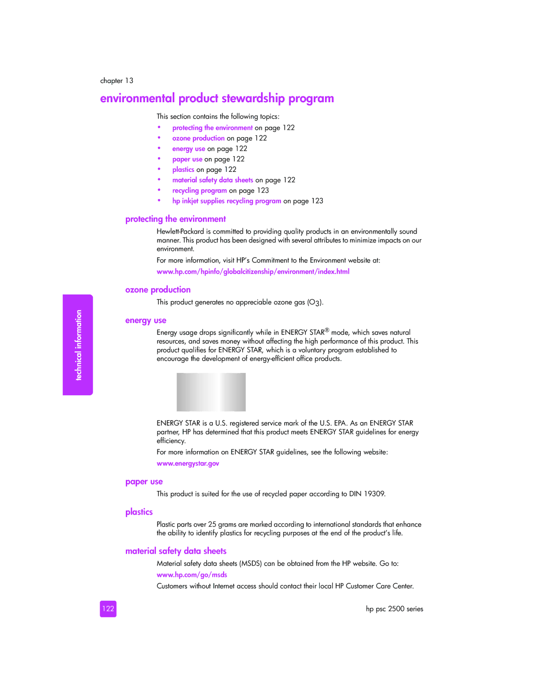 HP 2510xi manual Environmental product stewardship program 