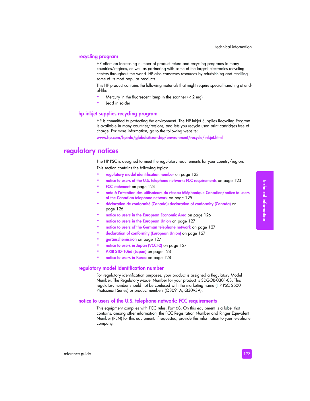 HP 2510xi manual Regulatory notices, Recycling program, Hp inkjet supplies recycling program, 123 