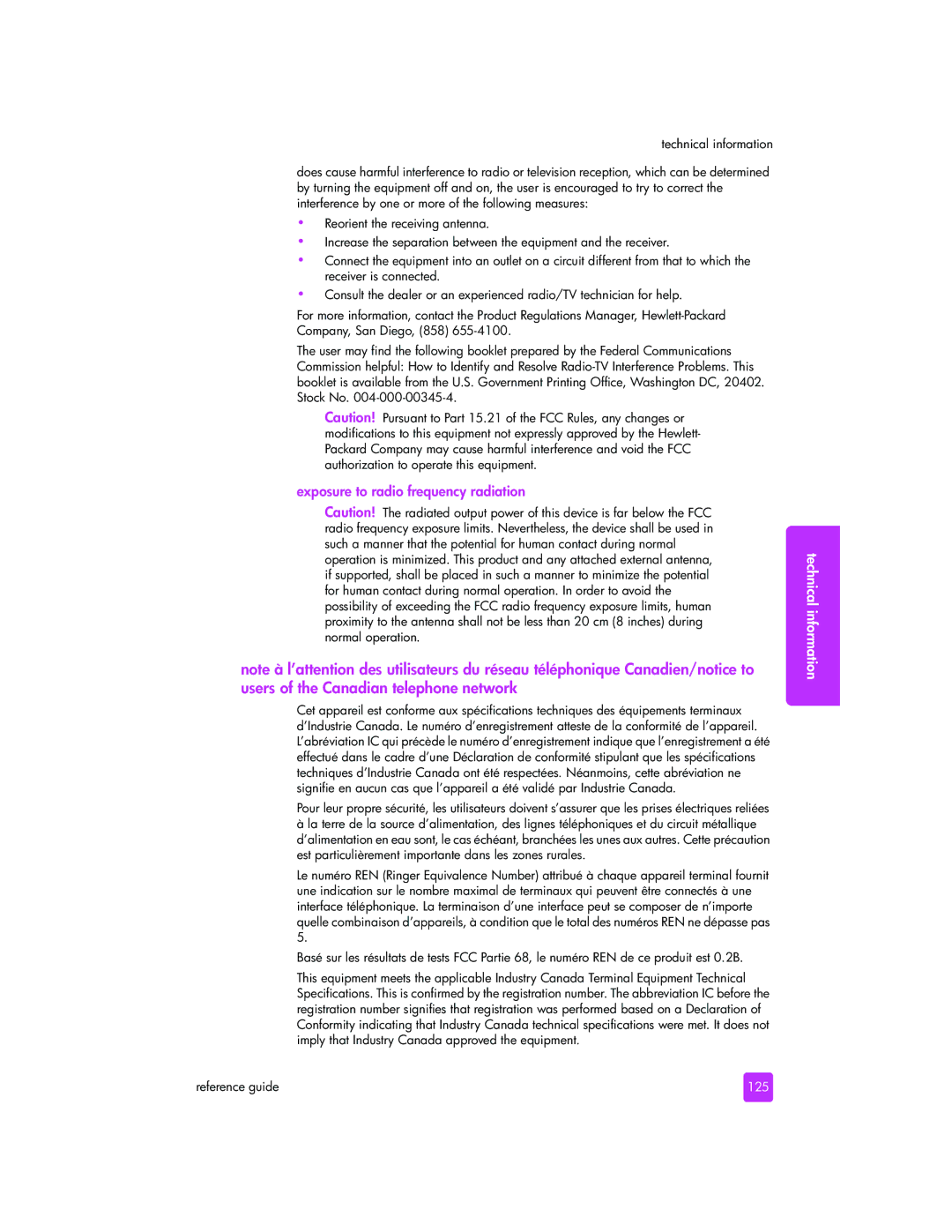 HP 2510xi manual Exposure to radio frequency radiation, 125 