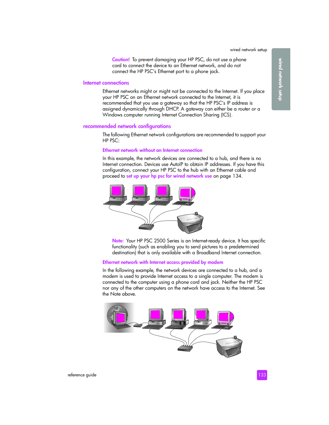 HP 2510xi Internet connections, Recommended network configurations, Ethernet network without an Internet connection, 133 