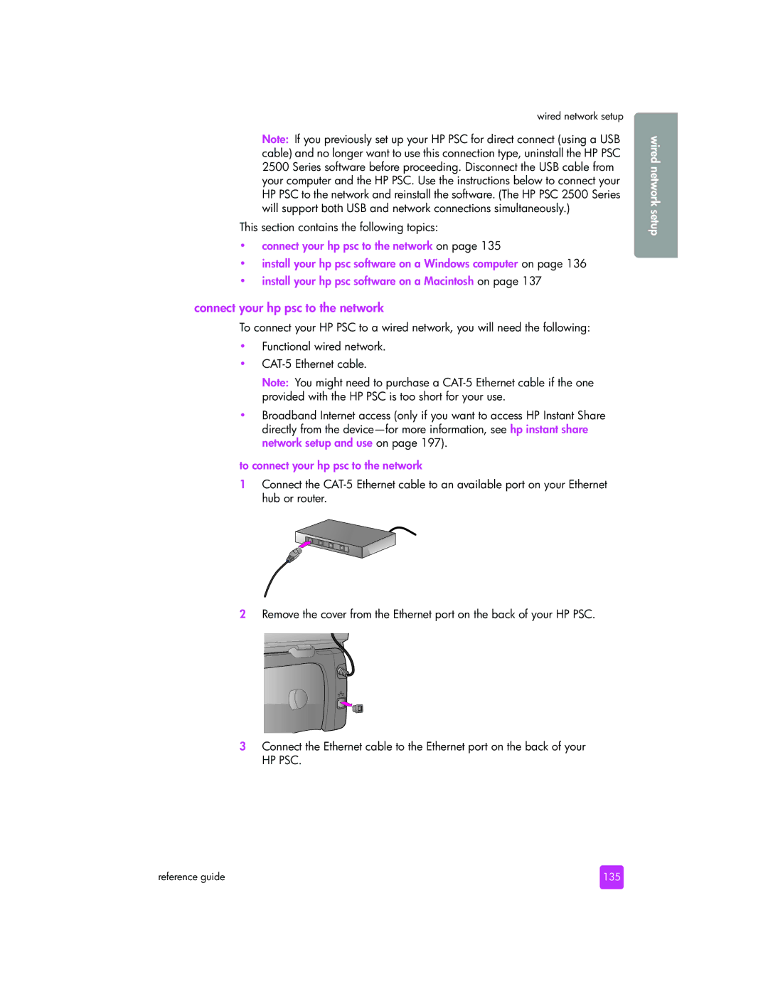 HP 2510xi manual Connect your hp psc to the network, To connect your hp psc to the network, 135 