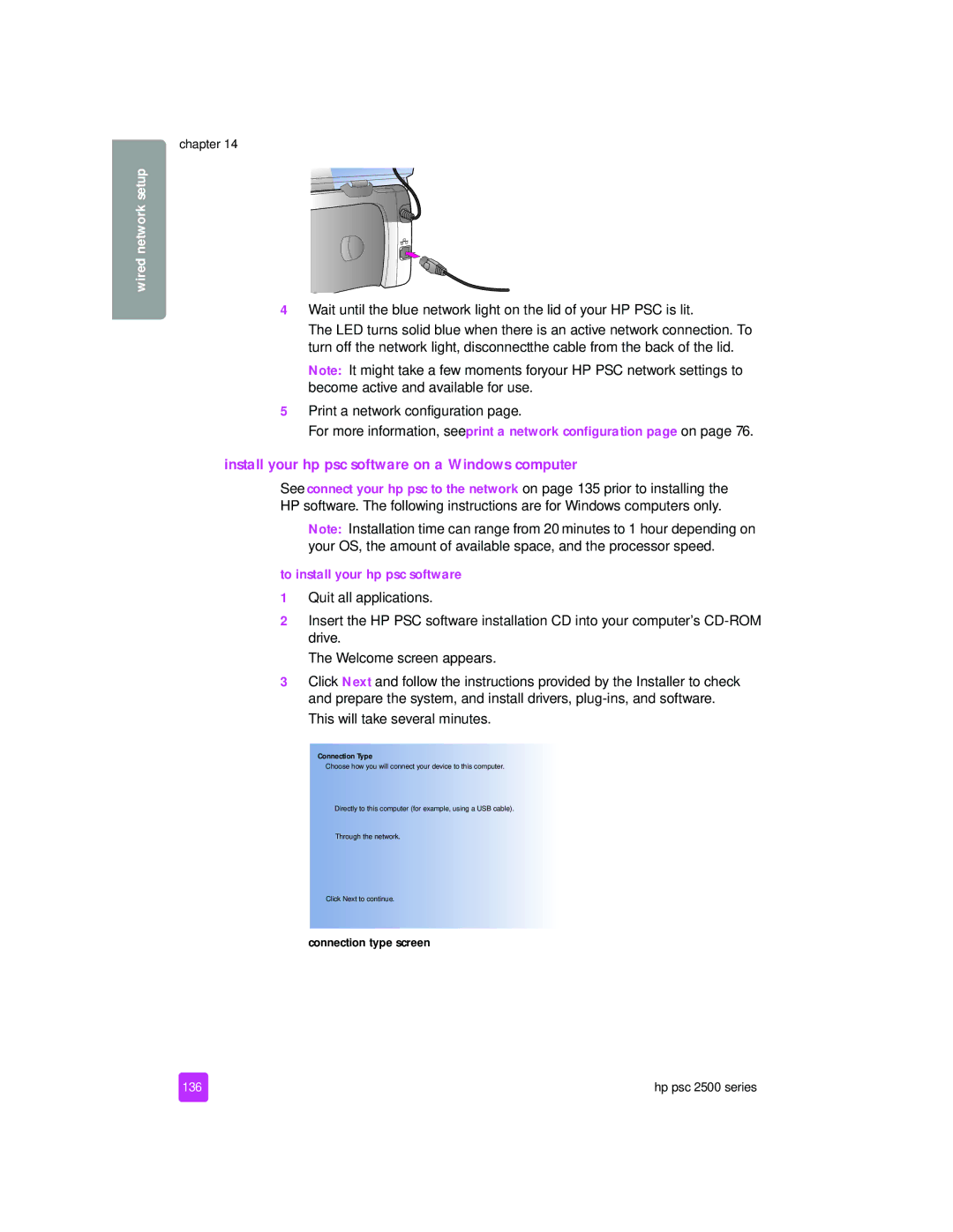 HP 2510xi manual Install your hp psc software on a Windows computer, To install your hp psc software, 136 