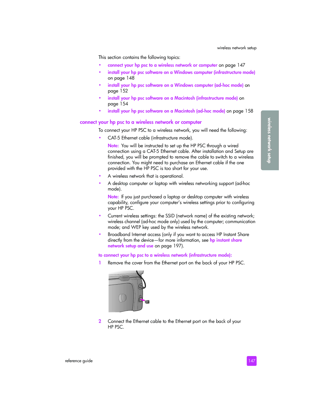 HP 2510xi manual Connect your hp psc to a wireless network or computer, 147 