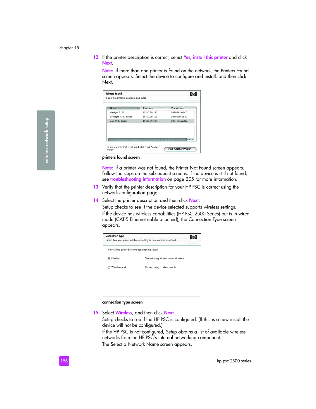 HP 2510xi manual Select a Network Name screen appears, 156 