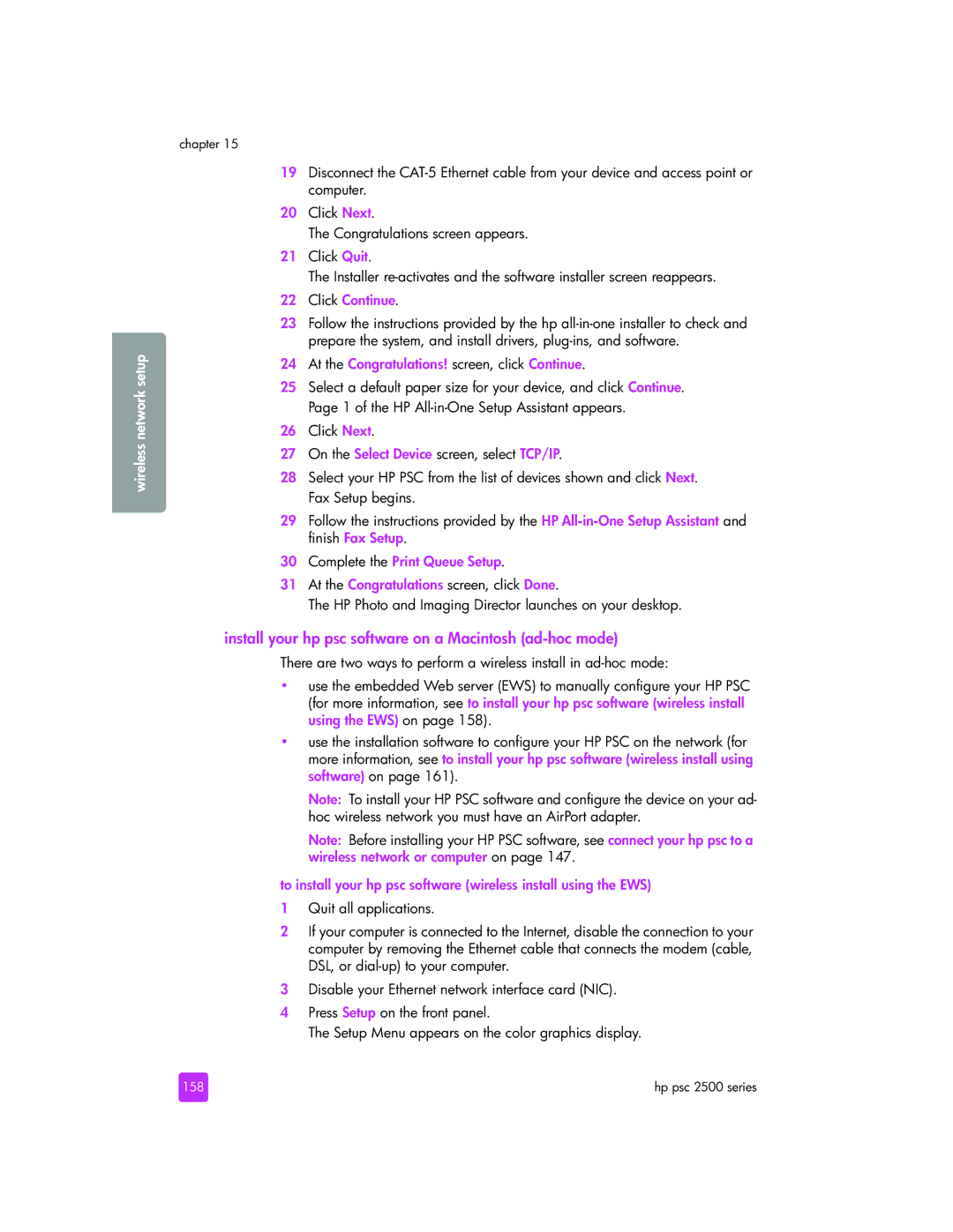 HP 2510xi manual Install your hp psc software on a Macintosh ad-hoc mode, 158 