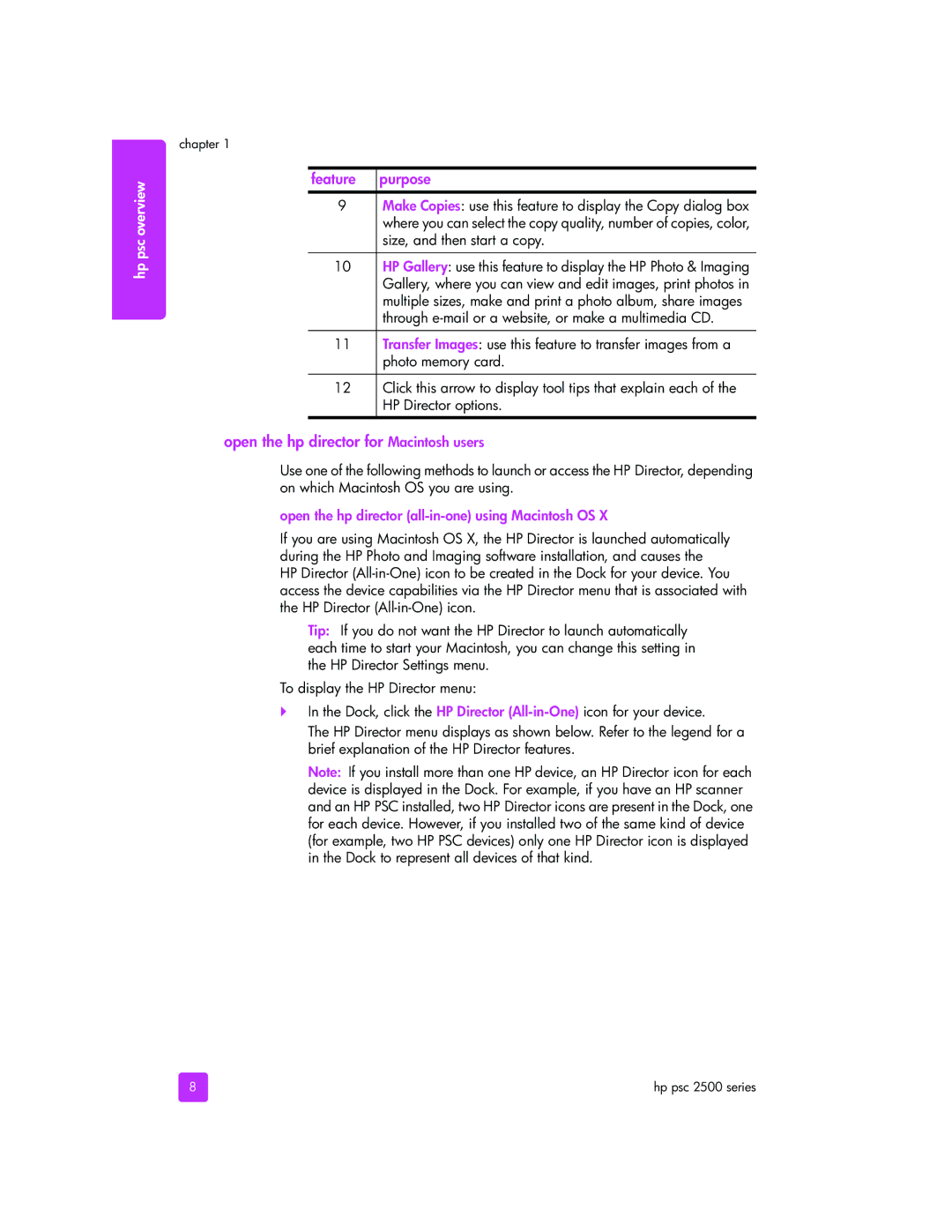 HP 2510xi manual Open the hp director for Macintosh users, Open the hp director all-in-one using Macintosh OS 