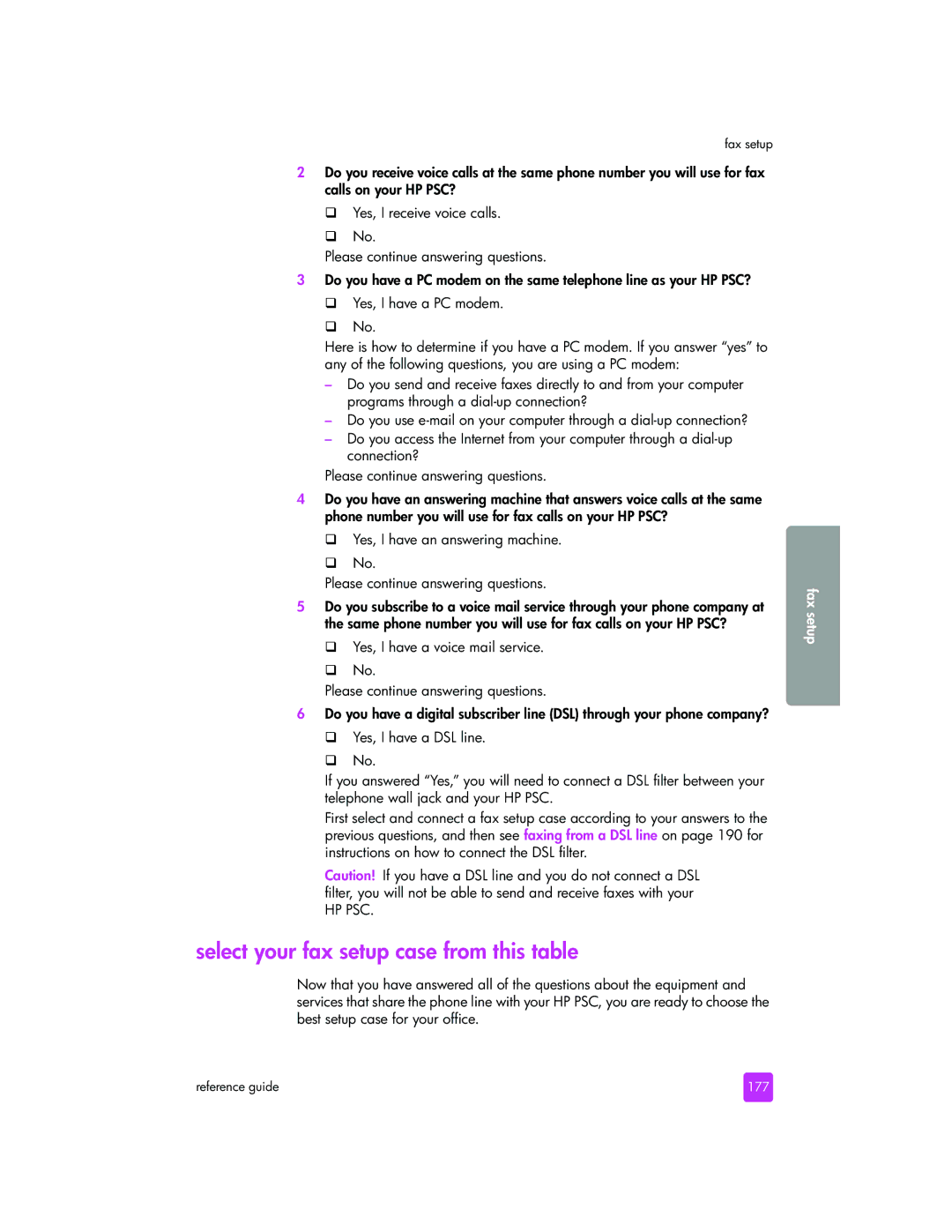 HP 2510xi manual Select your fax setup case from this table, 177 