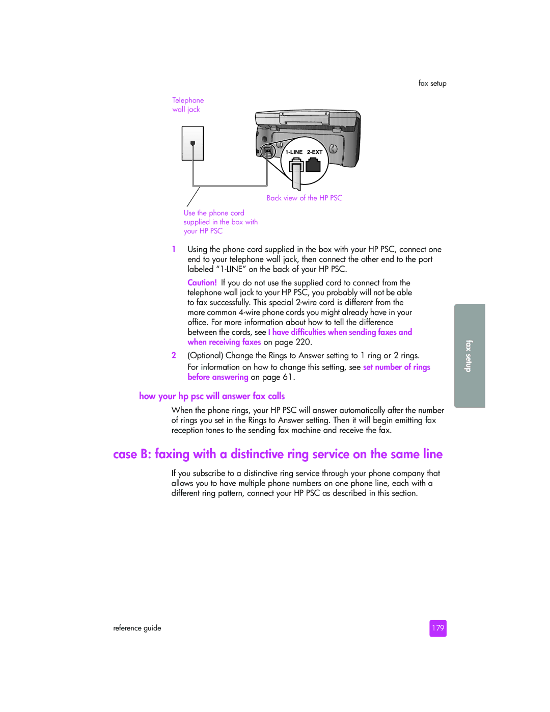 HP 2510xi manual How your hp psc will answer fax calls, 179 