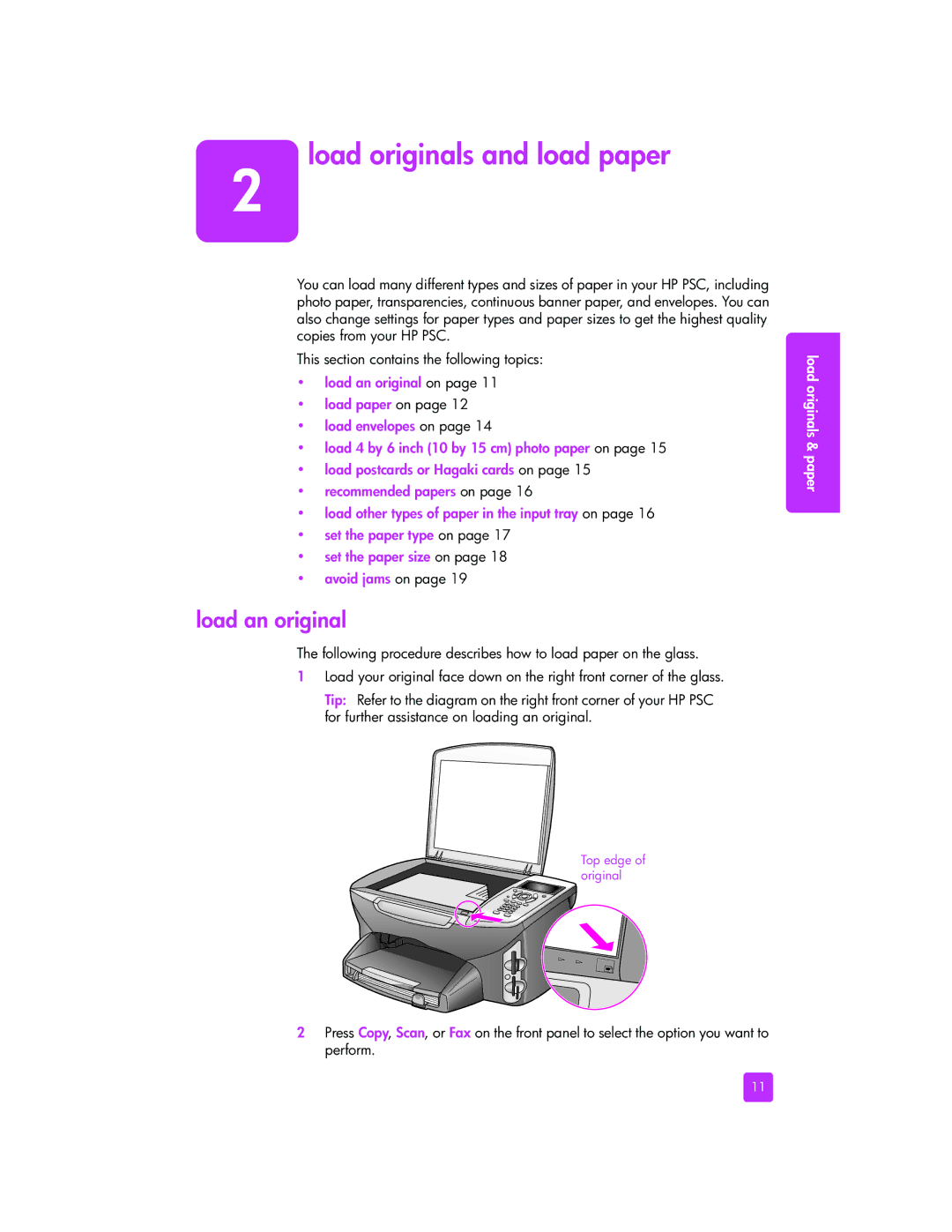 HP 2510xi manual Load originals and load paper, Load an original 