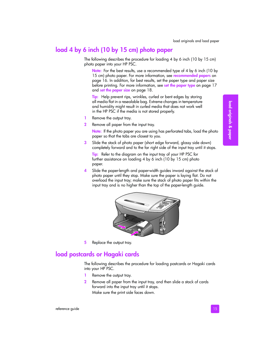 HP 2510xi manual Load 4 by 6 inch 10 by 15 cm photo paper, Load postcards or Hagaki cards 