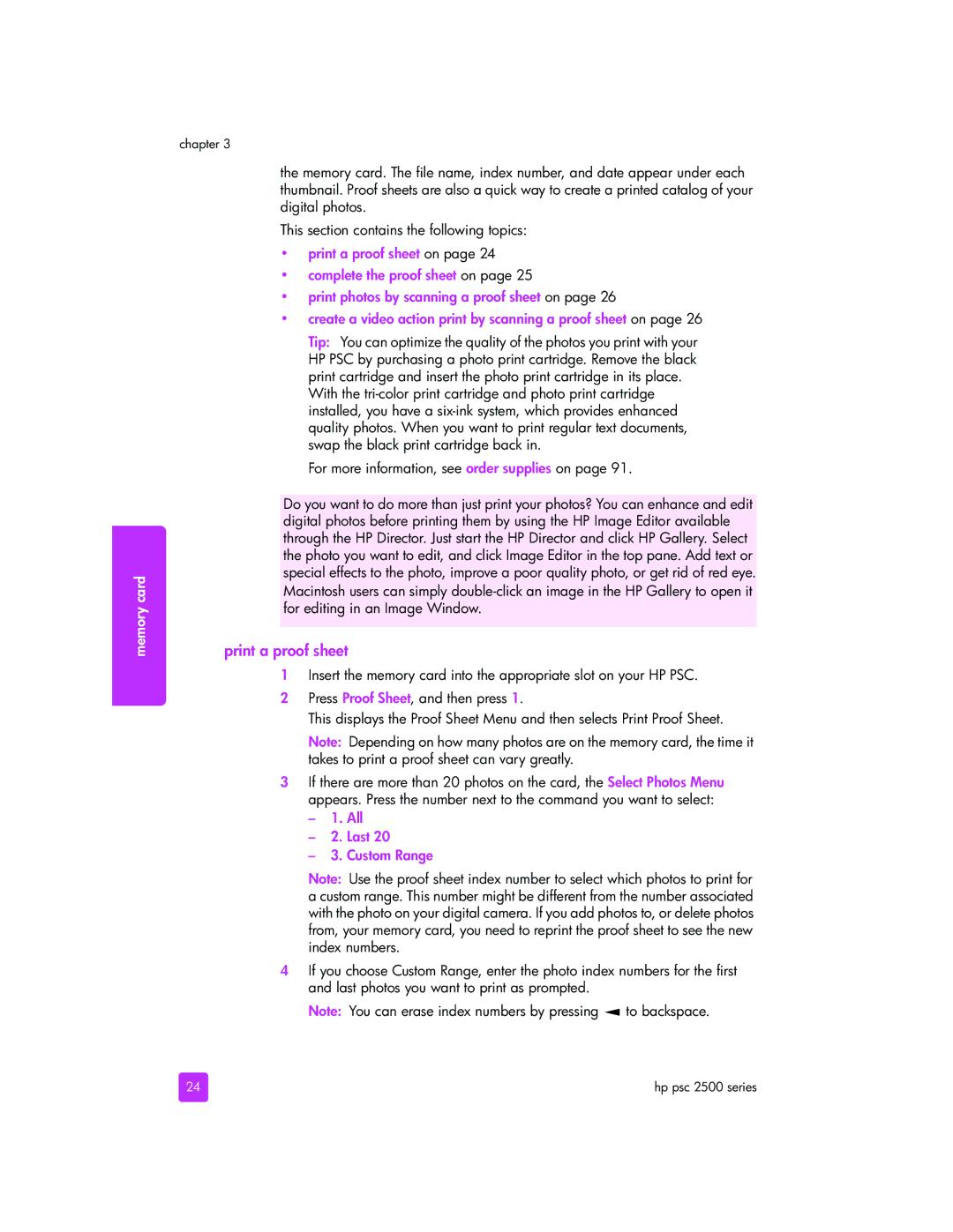 HP 2510xi manual Print a proof sheet, All Last Custom Range 