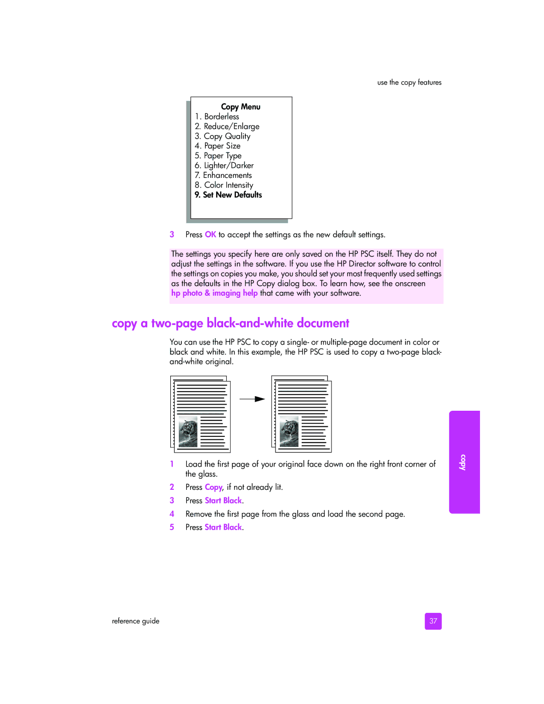 HP 2510xi manual Copy a two-page black-and-white document, Hp photo & imaging help that came with your software 