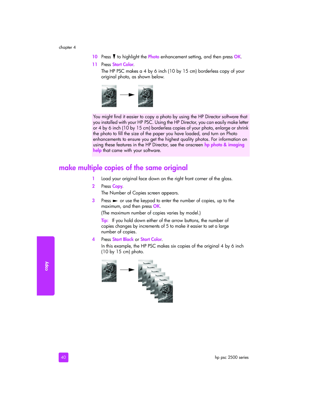 HP 2510xi manual Make multiple copies of the same original, Press Start Color 