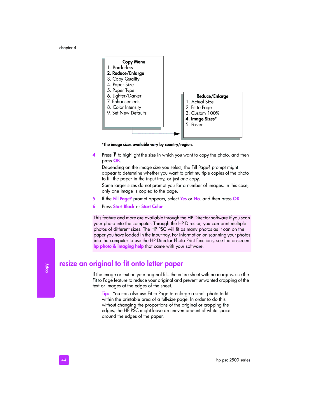 HP 2510xi manual Resize an original to fit onto letter paper, Press Start Black or Start Color 