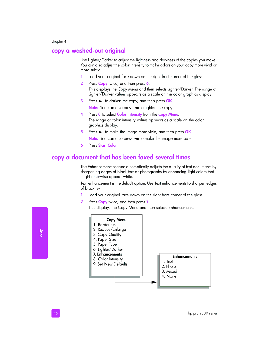 HP 2510xi manual Copy a washed-out original, Copy a document that has been faxed several times 