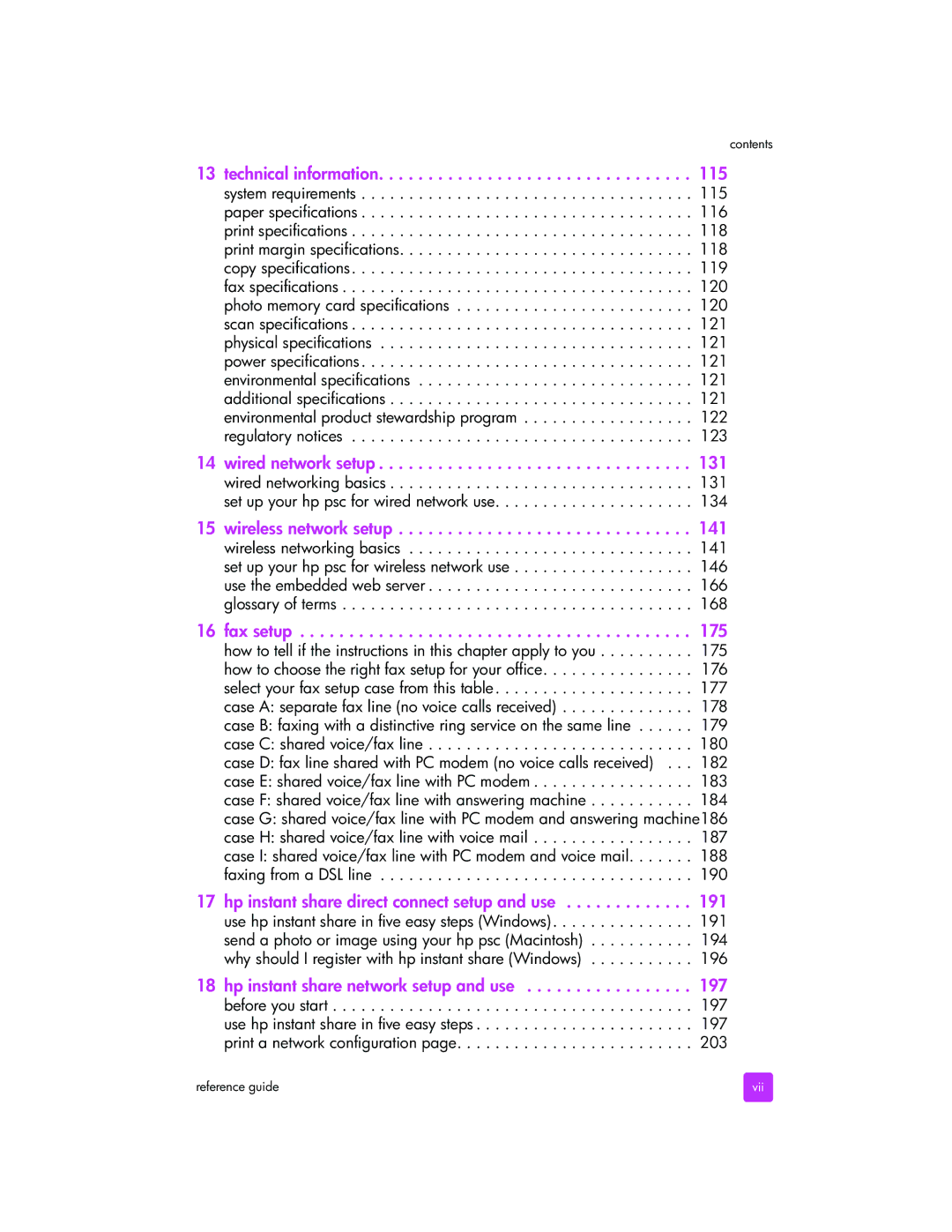 HP 2510xi manual Technical information, Vii 