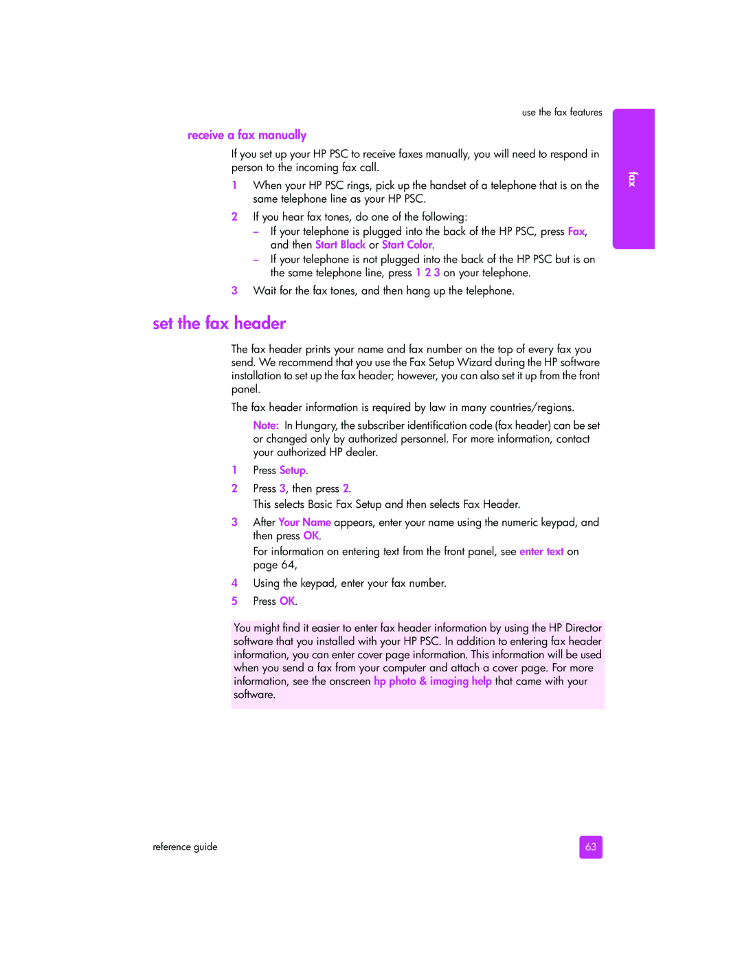 HP 2510xi Set the fax header, Receive a fax manually 