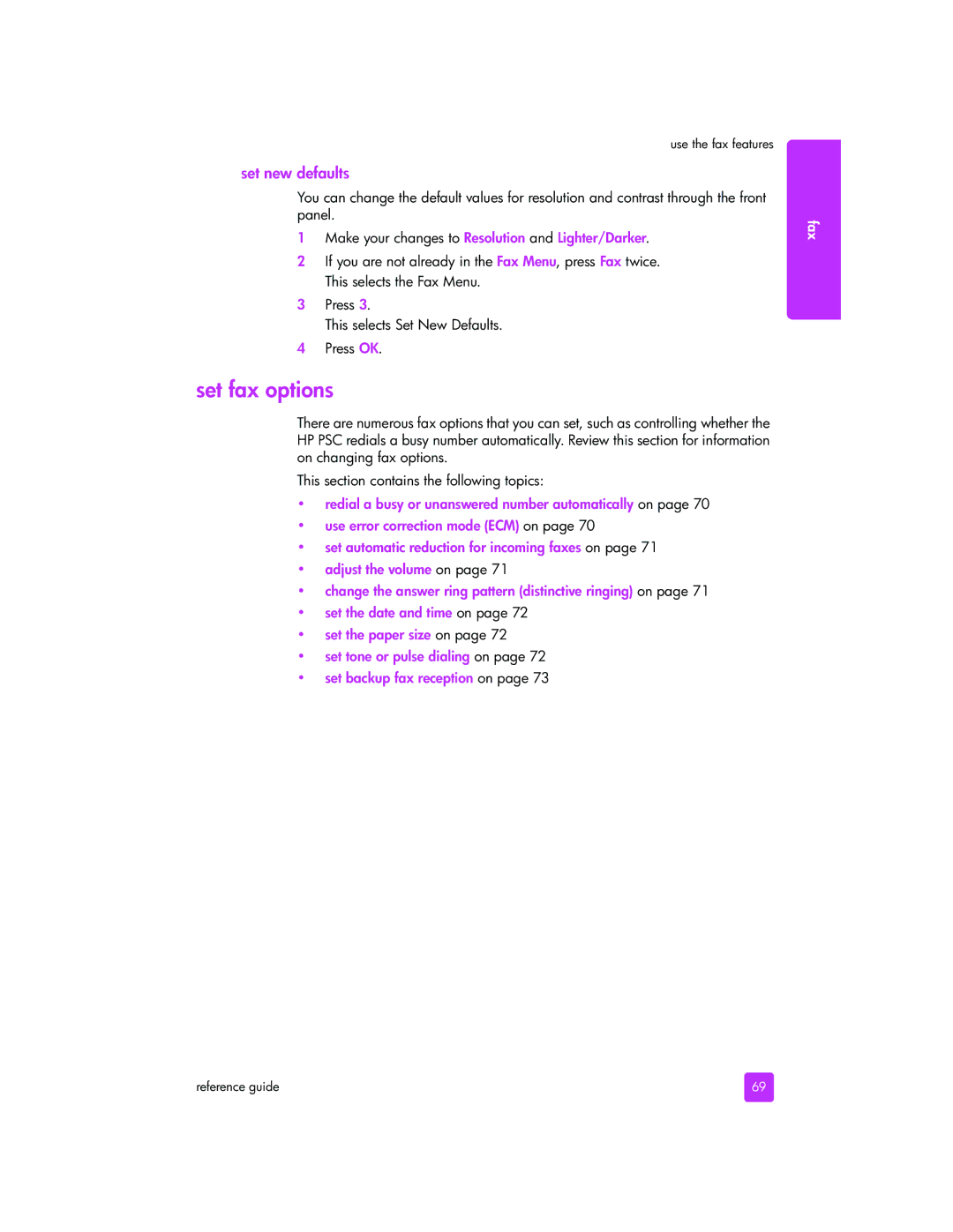 HP 2510xi manual Set fax options, Set new defaults 