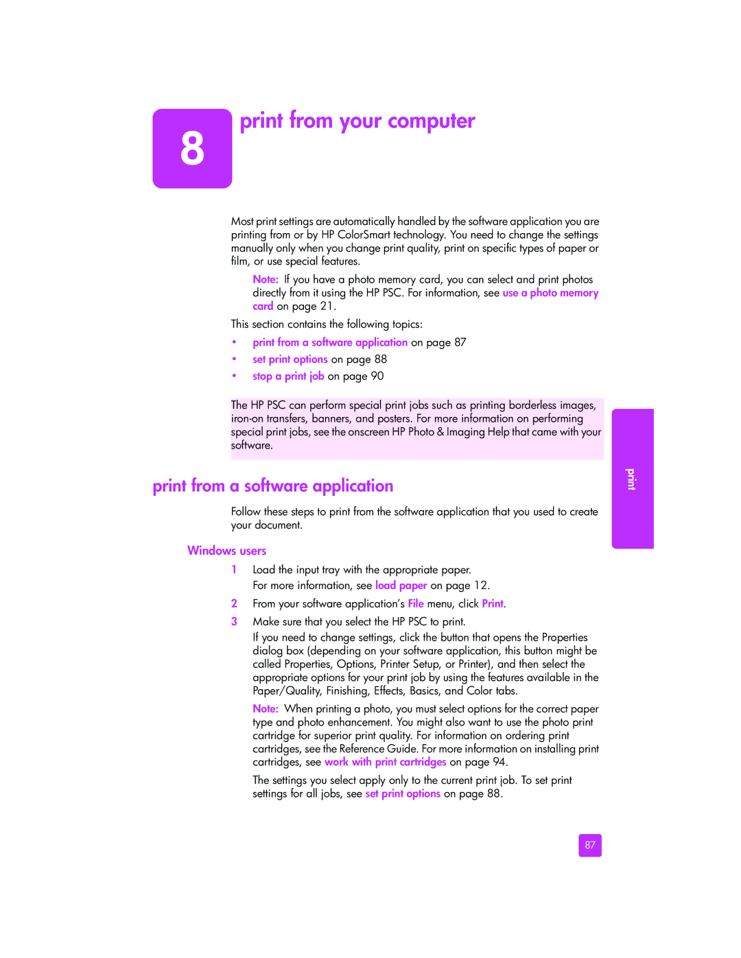 HP 2510xi manual Print from your computer, Print from a software application, Windows users 