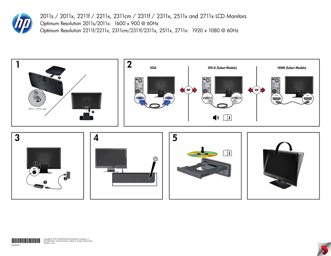 HP 2711x 27-inch, 2511x manual Vga 