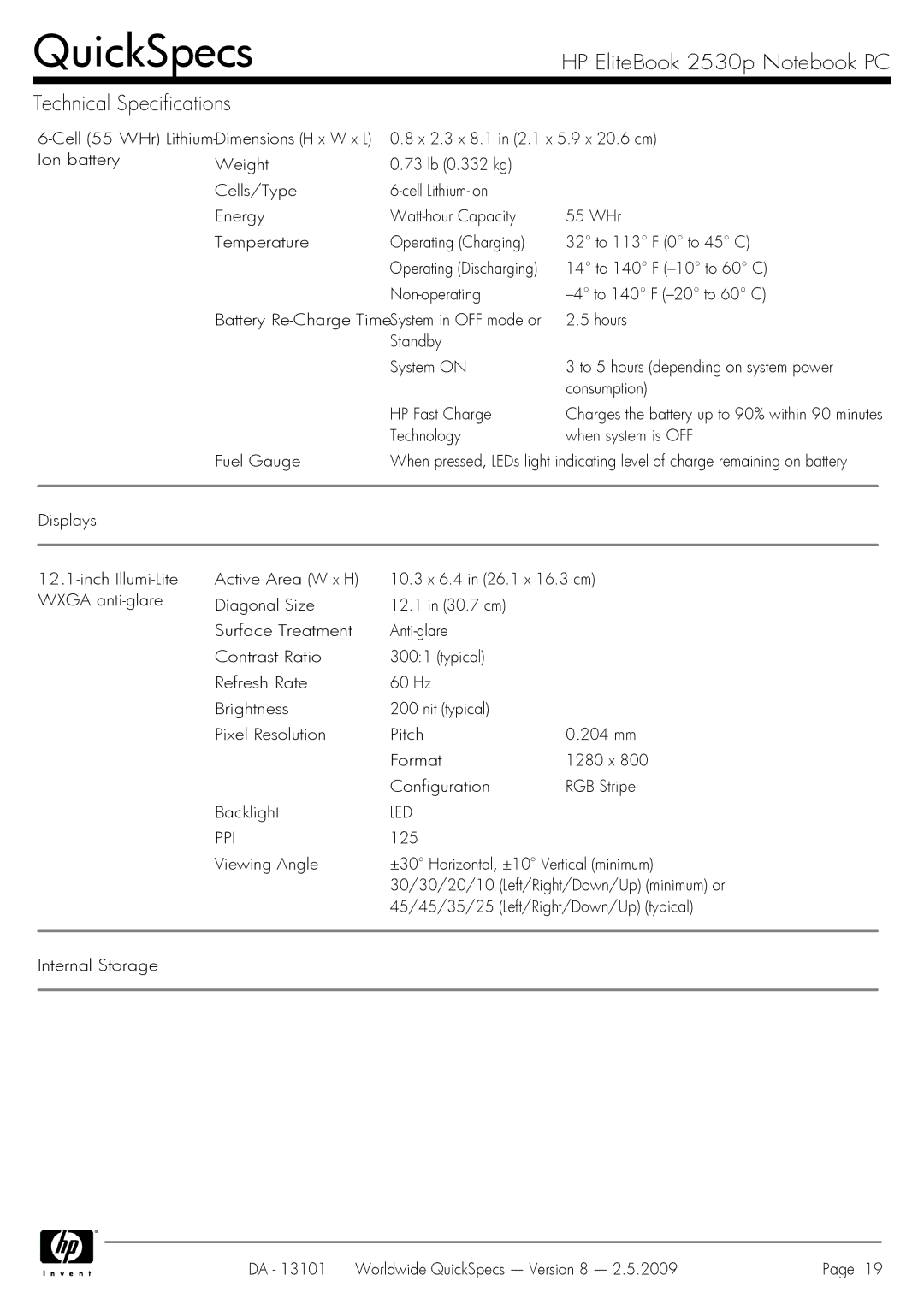 HP 2530p manual Technology When system is OFF Fuel Gauge, Led Ppi 