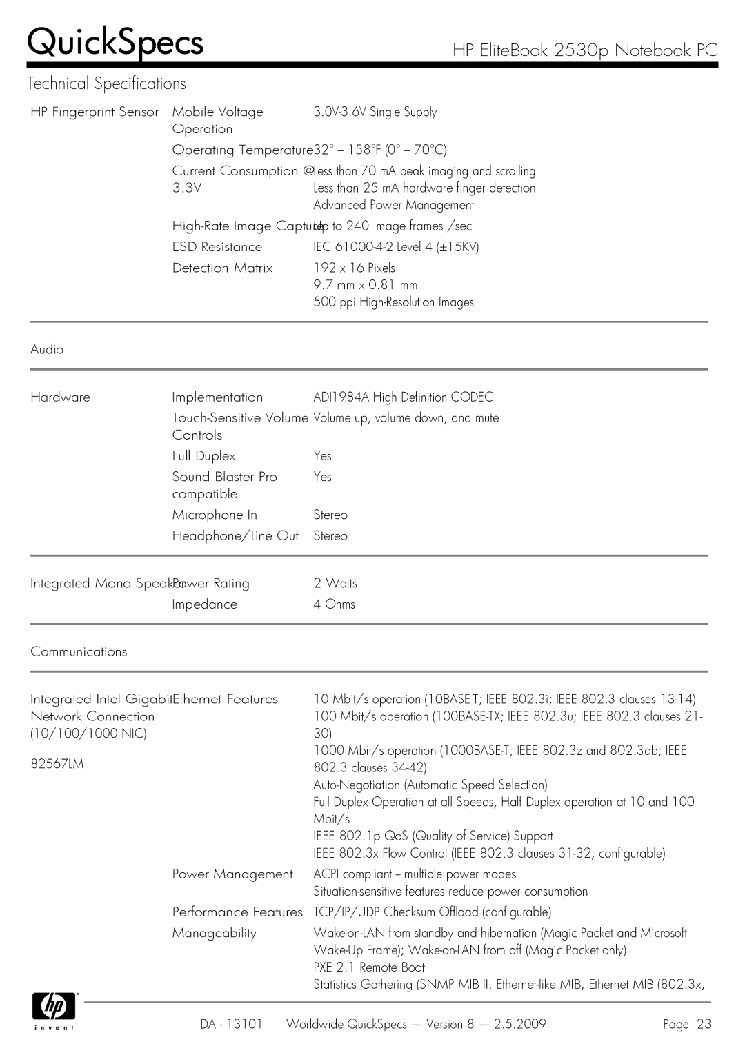 HP 2530p manual Network Connection 