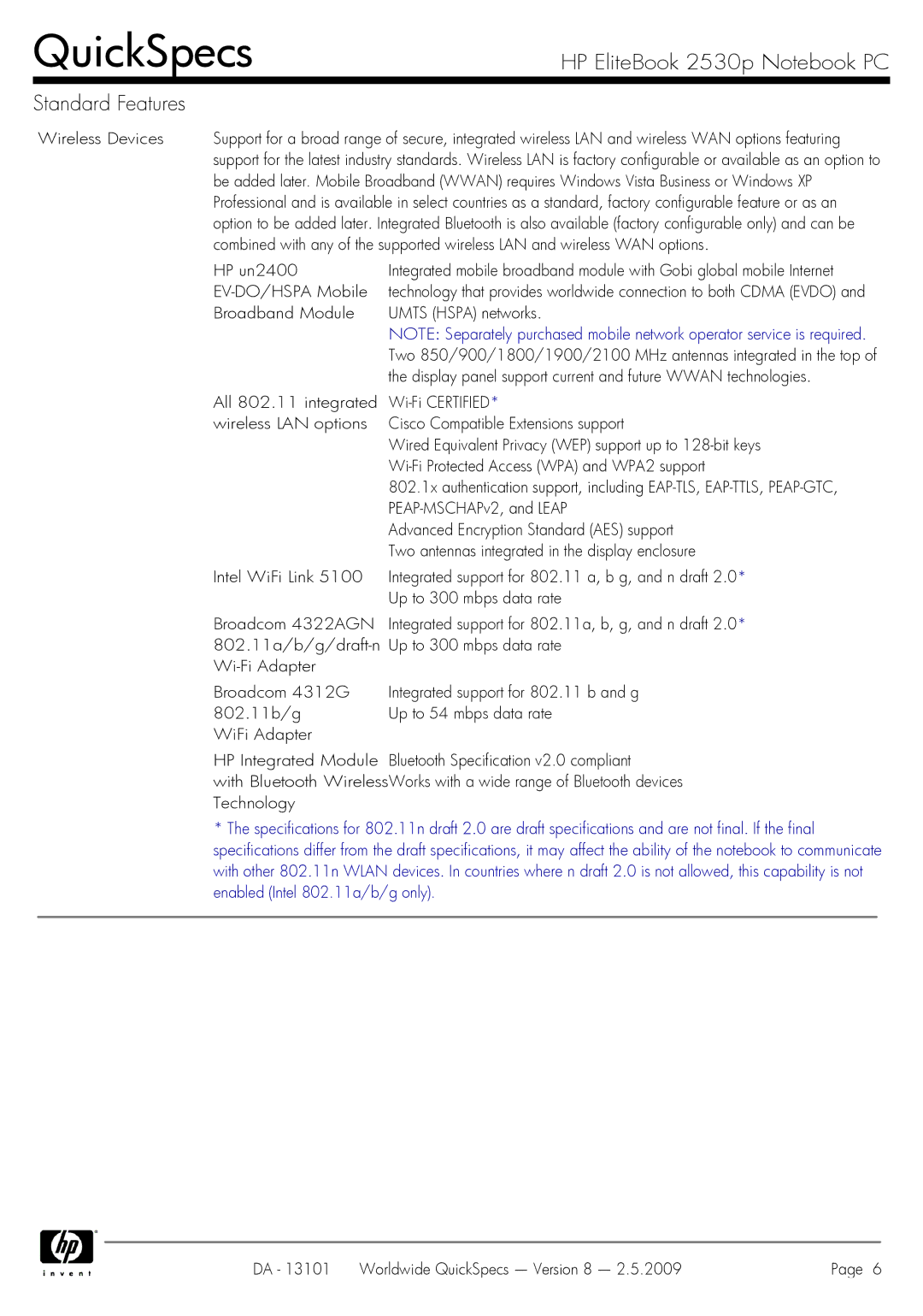 HP 2530p manual PEAP-MSCHAPv2, and Leap, Advanced Encryption Standard AES support 