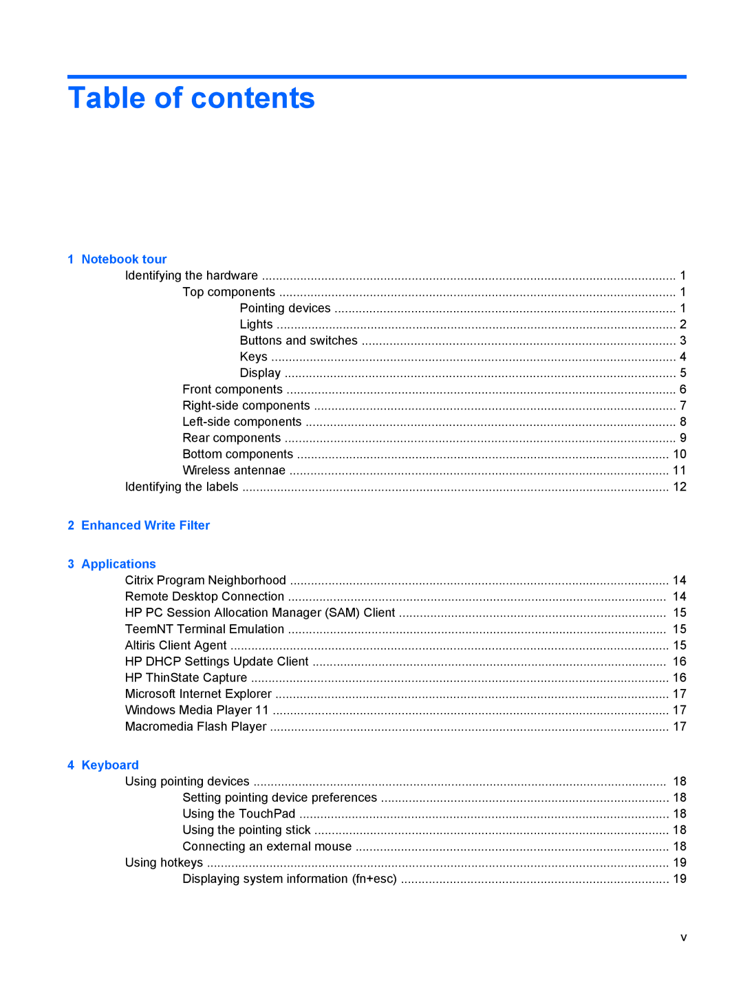 HP 2533t Mobile manual Table of contents 