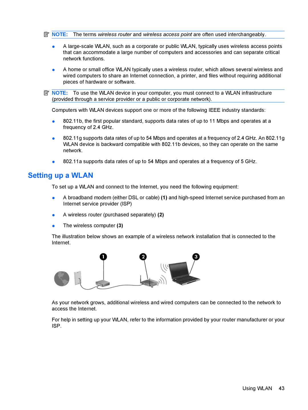 HP 2533t Mobile manual Setting up a Wlan 